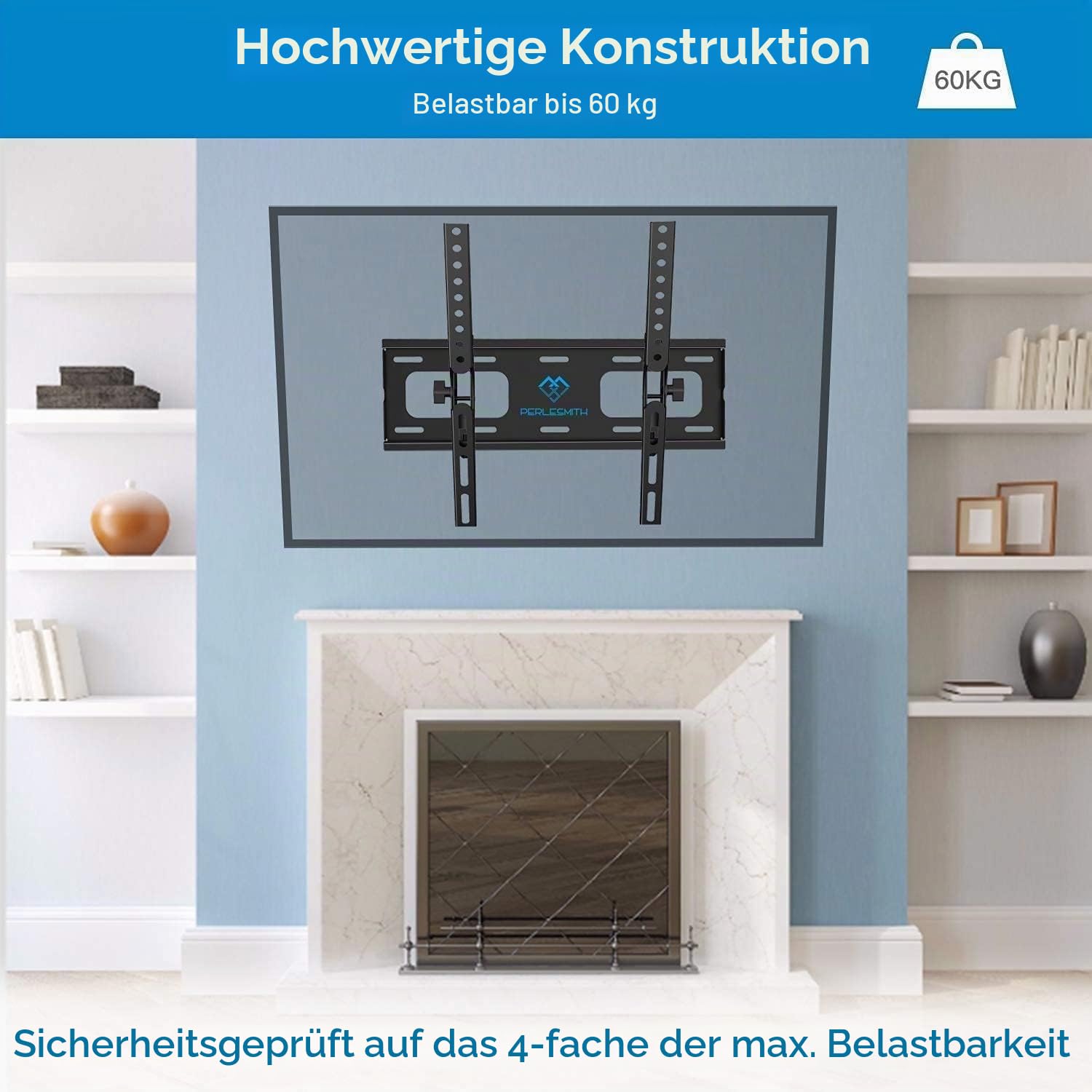 PERLESMITH TV Wandhalterung mit Werkzeugfreier Neigung, Wandhalterung Fernseher Neigbar für 26-65 Zoll Flach&Curved Fernseher oder Monitor bis zu 60kg, max.VESA 400x400mm