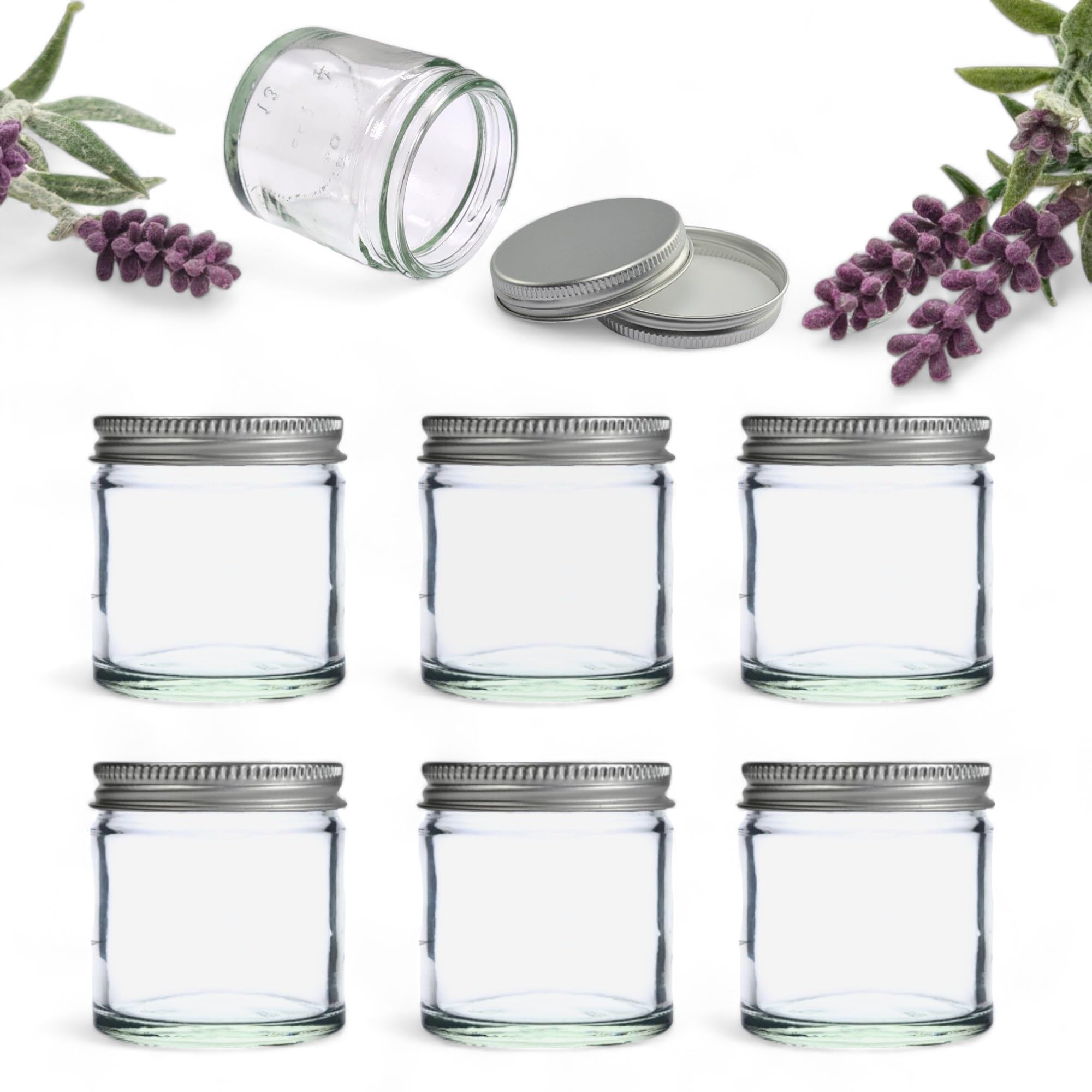 Elegant and Durable 60ml Clear Glass Jars with Airtight Silver Lids, Perfect for Candlemaking Storage, DIY Beauty and Gifting