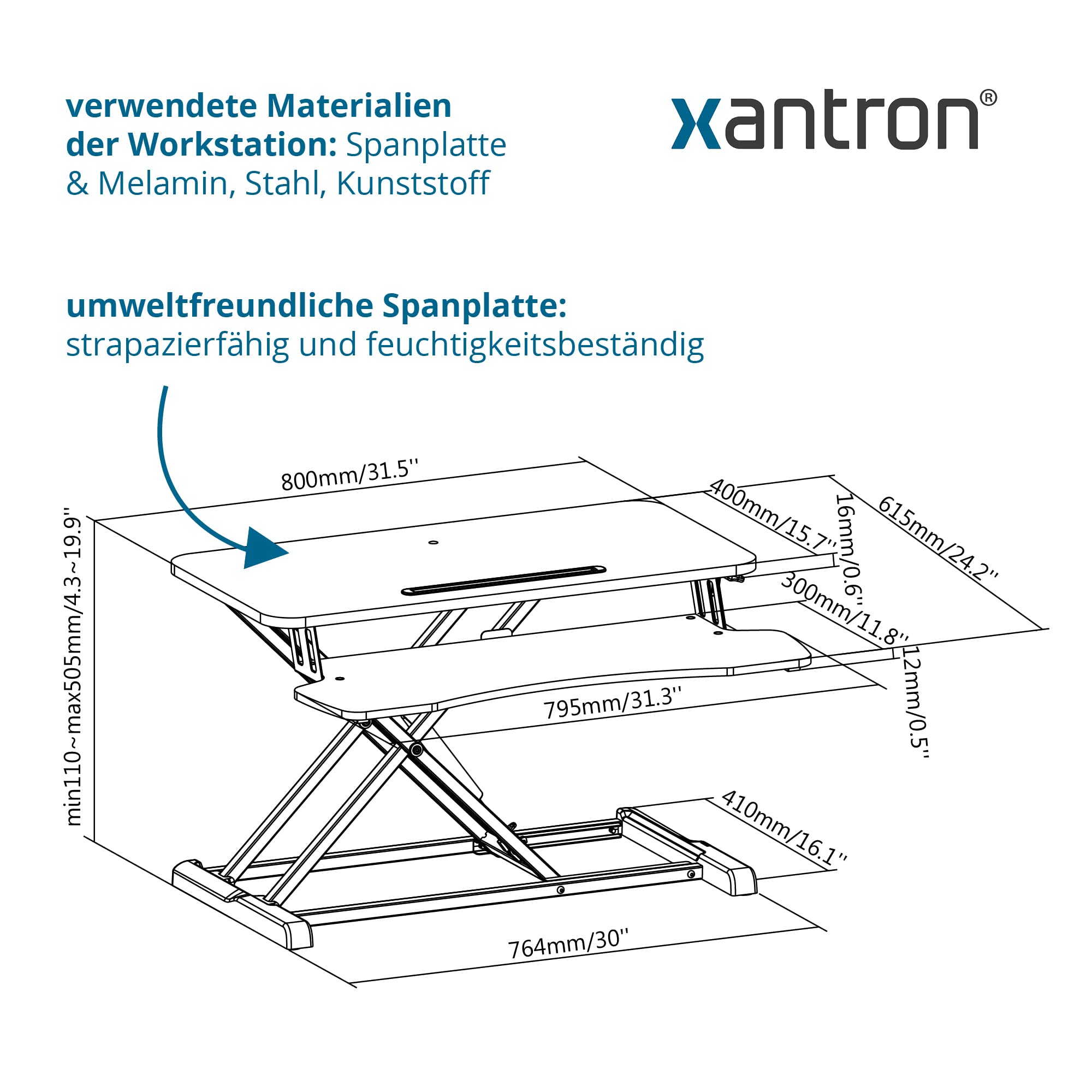 Xantron Schreibtischaufsatz höhenverstellbar mit Gasdruckfeder