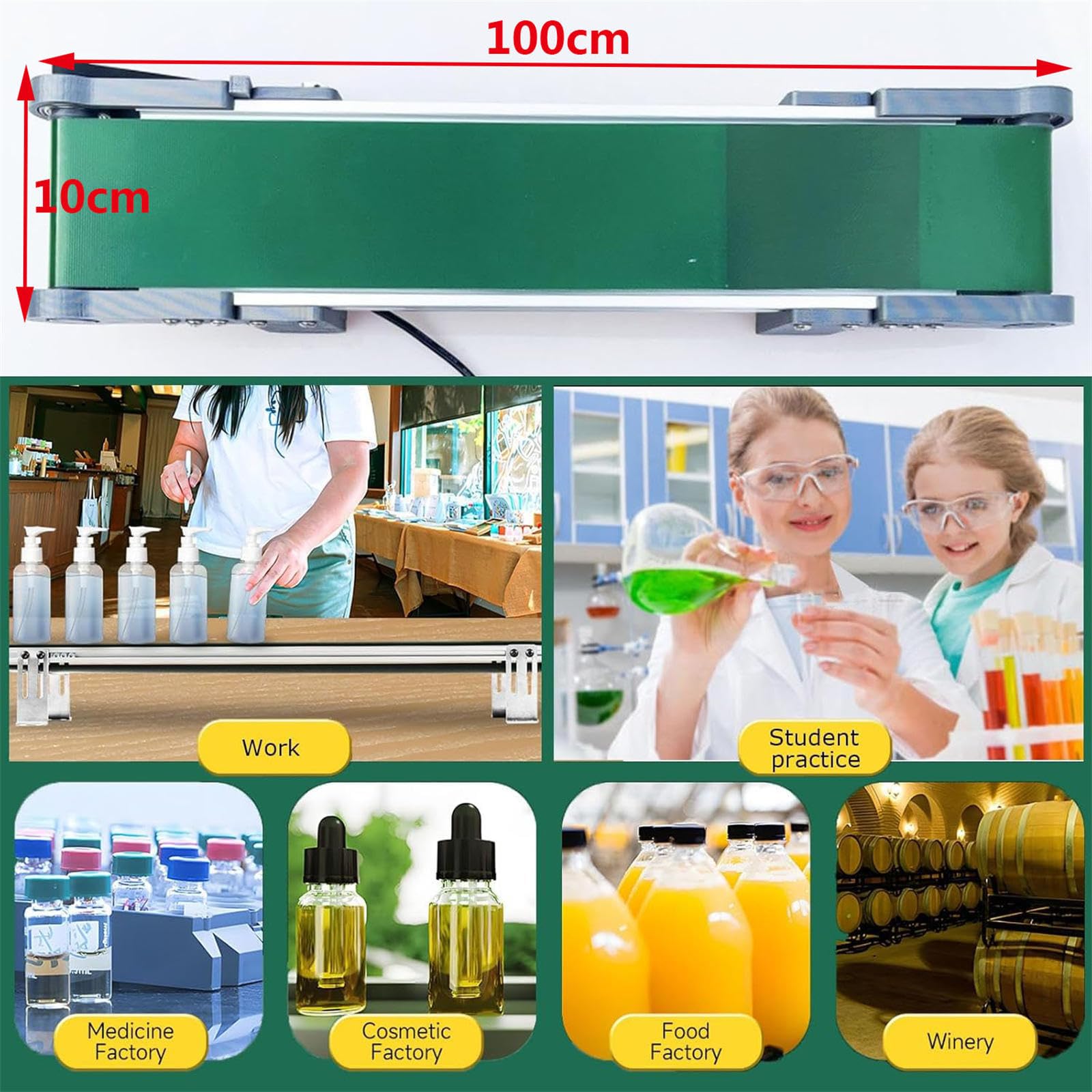 Cinta transportadora de escritorio Adjuspeed para proyectos de bricolaje y experimentos de fricción, ideal para uso educativo, laboratorios de ciencias y aprendizaje práctico