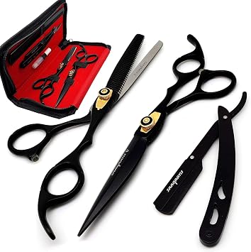 MSS-01 Stylish Hairdressing Scissors Set - Hair Cutting Scissor for Barber/Hairdresser/Hair Salon + Texture/Thinning Haircut Shear for Beautician + Straight Edge Razor + 10 Blades with Case