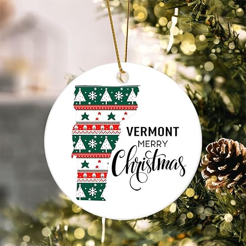 Miniatura 4 de Evans1nism Adorno de Navidad del estado de Vermont, recuerdo de la ciudad, recuerdo de cerámica, orgullo estatal, vacaciones, adorno de impresión de