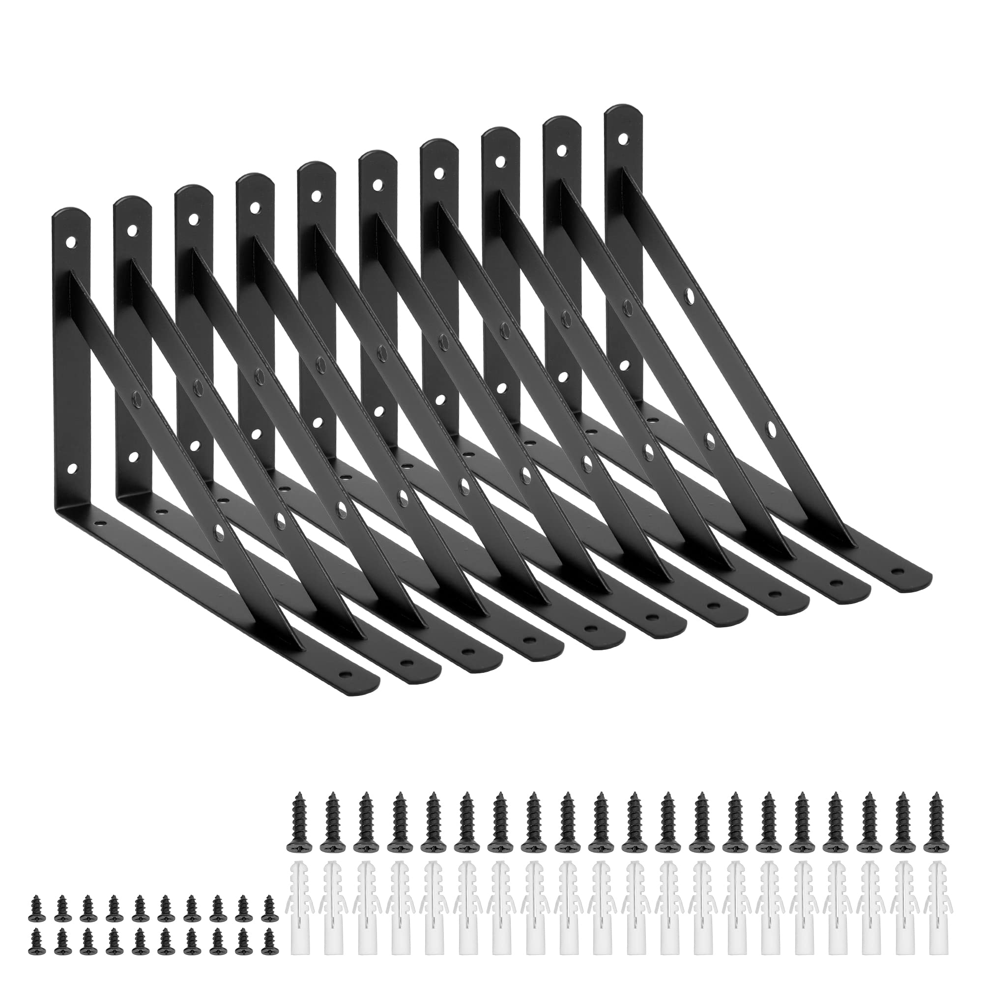 Soportes para Estantes Pesados, Soportes Estantes Triangulares de Montaje en Pared, Resistente Estantes Soporte Triangulares de 90 Grados Angular con Tornillos, Negro (10 PCS 30x20 cm)
