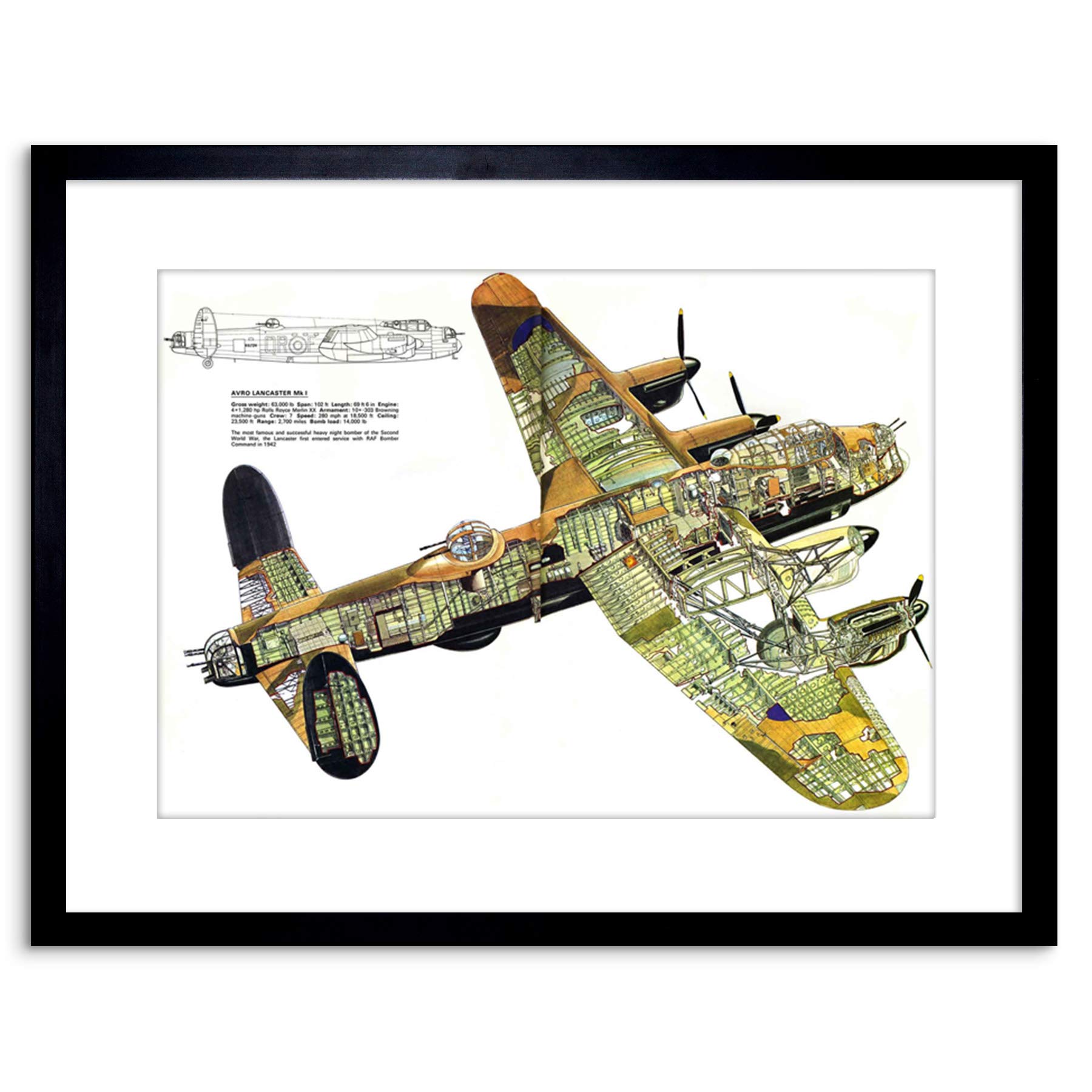 Wee Blue Coo War Plane Bomber Avro Lancaster Cutaway WWII UK Framed Wall Art Print