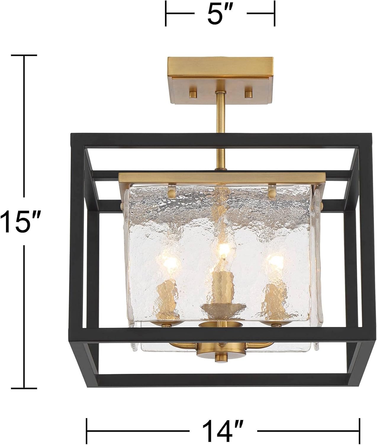 Possini Euro Design Liston Modern Ceiling Light Semi Flush-Mount Fixture 14" Wide Black Brass 4-Light Ice Glass Panels for Bedroom Kitchen Living Room Hallway Dining Bathroom Schoolhouse House