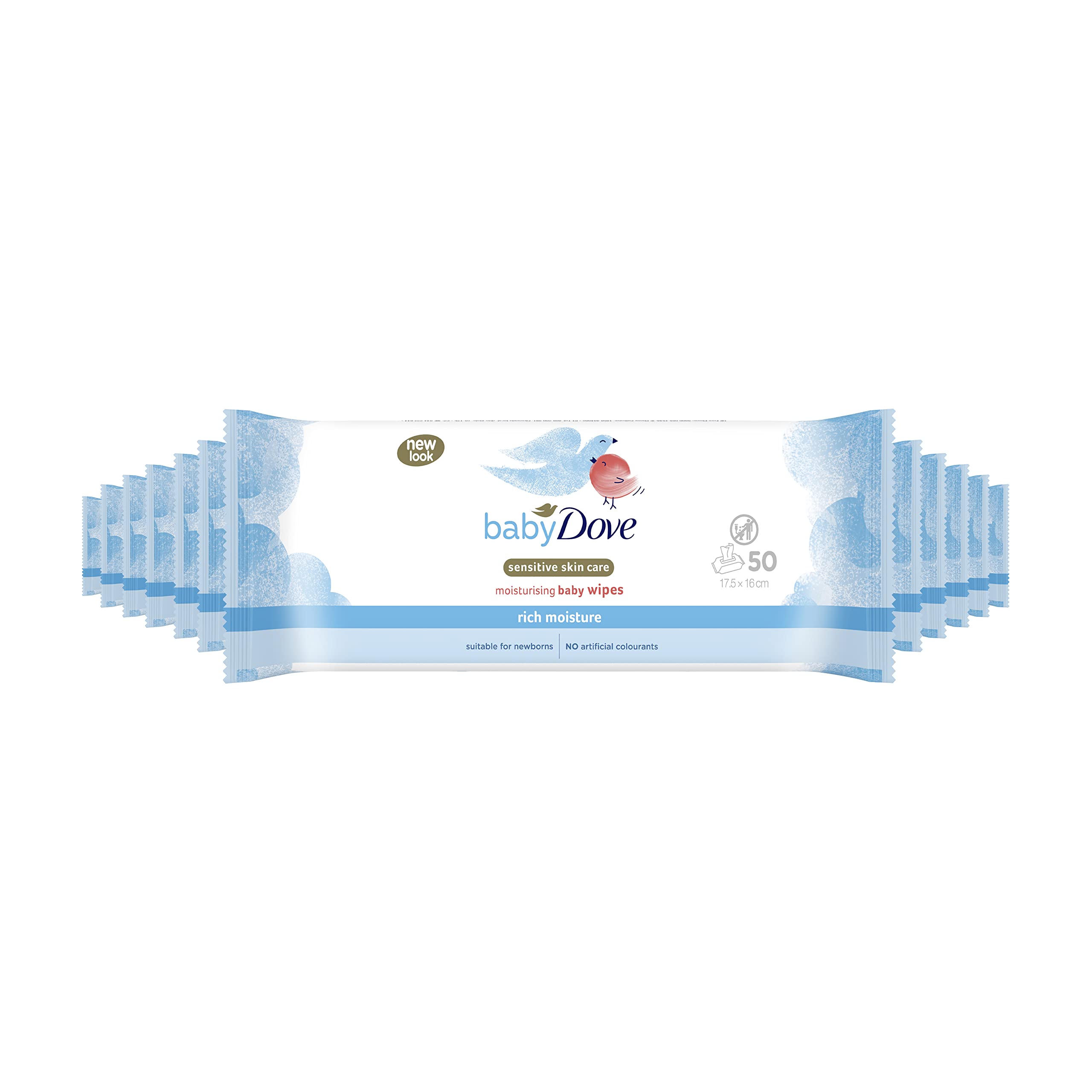 Dove Baby Care, Delicato, Sensibile e Gentile alla Pelle Ricca Idratante e Pulizia Salviette Bagnate Per Nuove Nascite, Neonati, Ragazze e Genitori, Confezione da 12 (600 Salviette Totali)