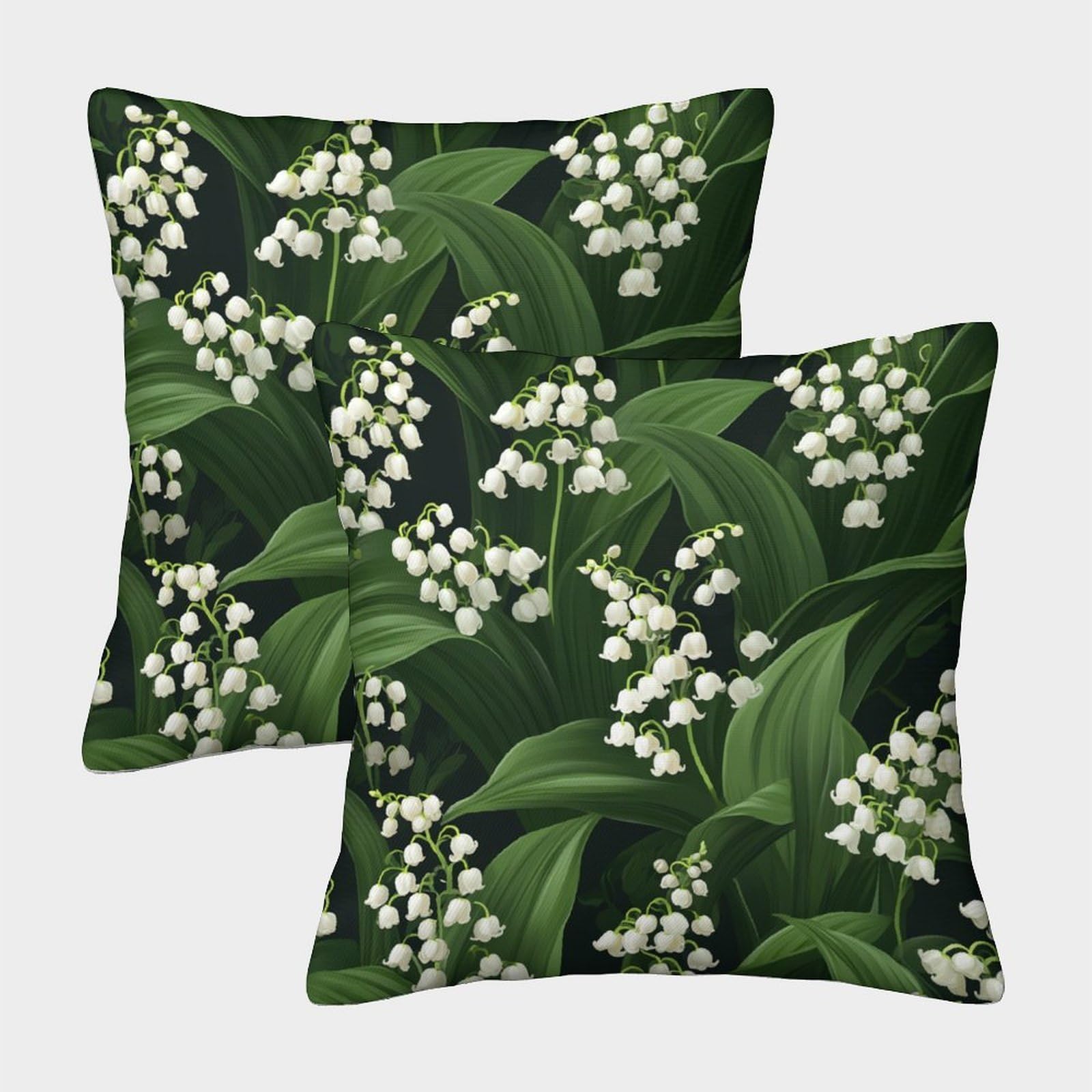 kaiyun 2 Pack Lily of The Valley,White Bell-shaped Flowers 3D Cushion Cover Pillow Cover Sofa Outdoor Decoration Square 45x45cm
