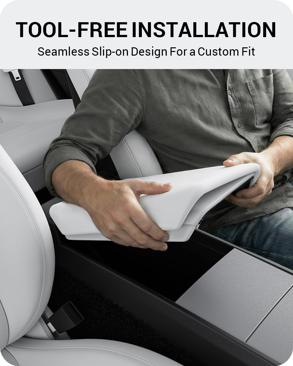 BASENOR Center Console Armrest Cover for 2025 2026 Tesla Model Y Juniper/Model 3 Highland [Non-Slip] [No Logo] Arm Rest Protector Accessories TPU White (Standard/Premium/Performance)