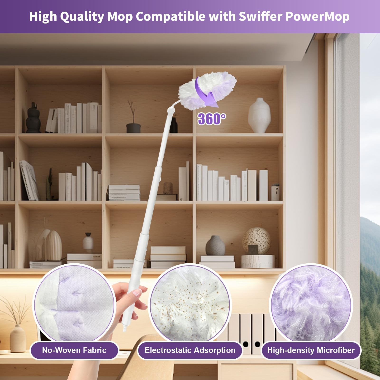 50 recambios de plumero multisuperficie de 360°, compatibles con plumeros Swiffer, kit de plumeros desechables de material grueso y resistente con 1 mango extendido para una limpieza eficiente para la