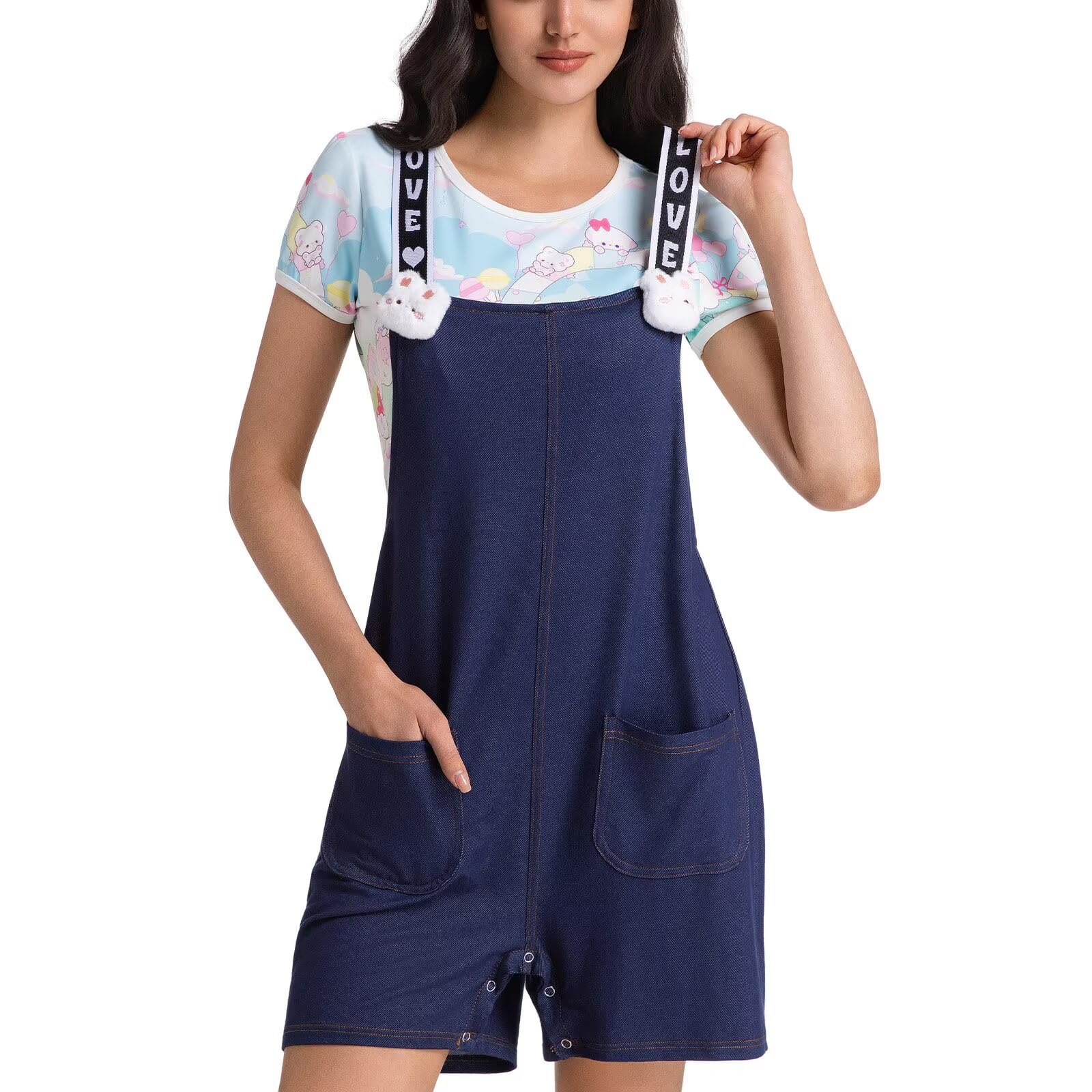Landofgenie Overol de dormir con correa ajustable para hombres y mujeres, pijama suave de aspecto vaquero para adultos