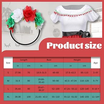 Mexican Dress for Girls Folklorico Dress Traditional Mexico Dress Cinco De Mayo Outfit Halloween Costume Party Dress