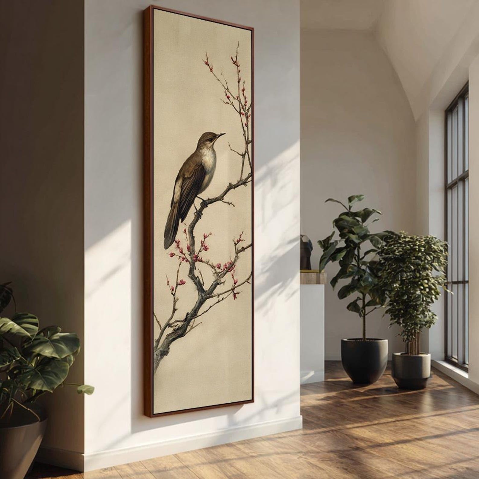 XINBAO Narrow Nature Scene, Vertical Large Canvas Painting, Bird Wall Art, Tall Long Animals Decor，，Long Horizontal Bed Decor(55x110cm/Frameless)