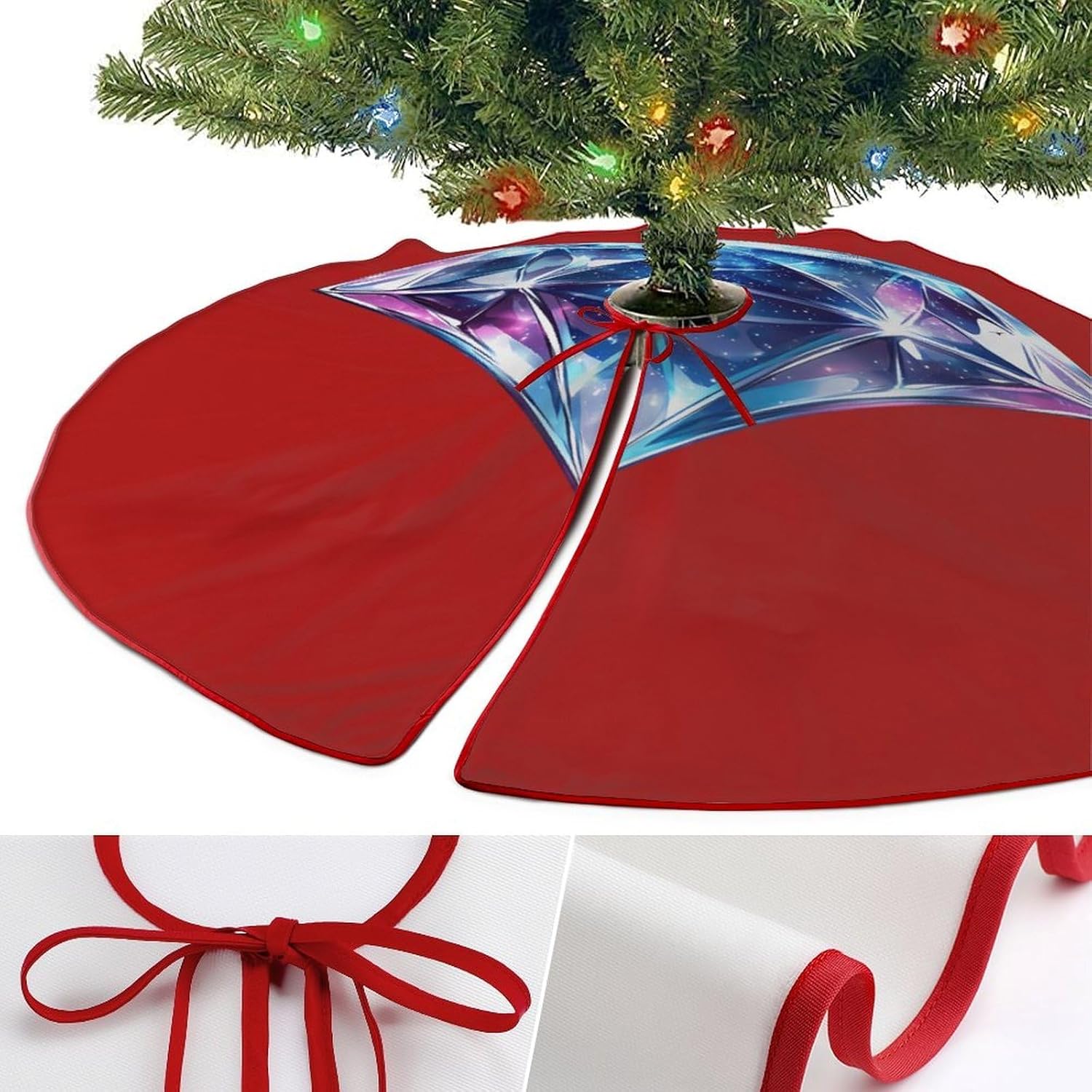 Diamond Universe Symbol Christmas Tree Skirt Ornaments Christmas Tree Mat for Home Party Holiday Decorations