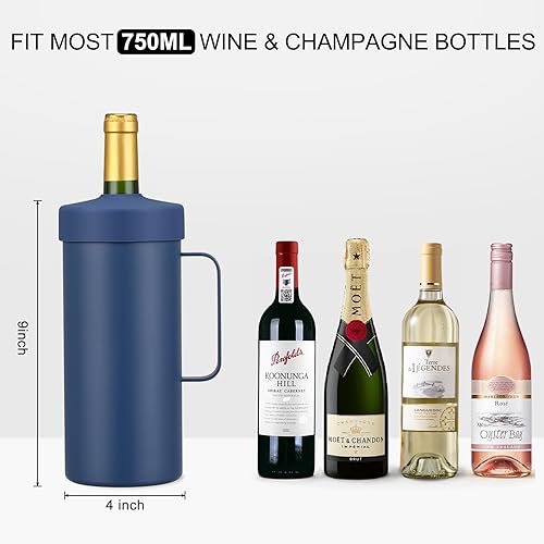 Miniatura 4 de MAXSO Cubo enfriador de vino, enfriador portátil de botellas de champán y vino de 25.4 fl oz, mantiene el vino y las bebidas frías, acero inoxidable