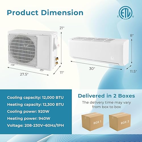 Miniatura 9 de PETSITE Mini sistema de calefacciónaire acondicionado dividido de 12,000 BTU, inversor sin conductos SEER2 con bomba de calor precargada, mini split