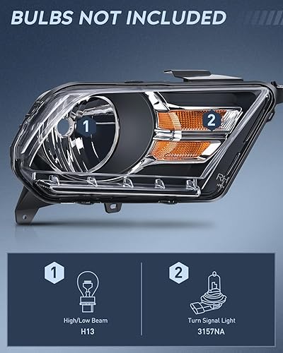 Miniatura 10 de Nilight Conjunto de faros delanteros compatible con Ford Mustang 2005, 2006, 2007, 2008 y 2009, carcasa cromada, reflector transparente mejorado,
