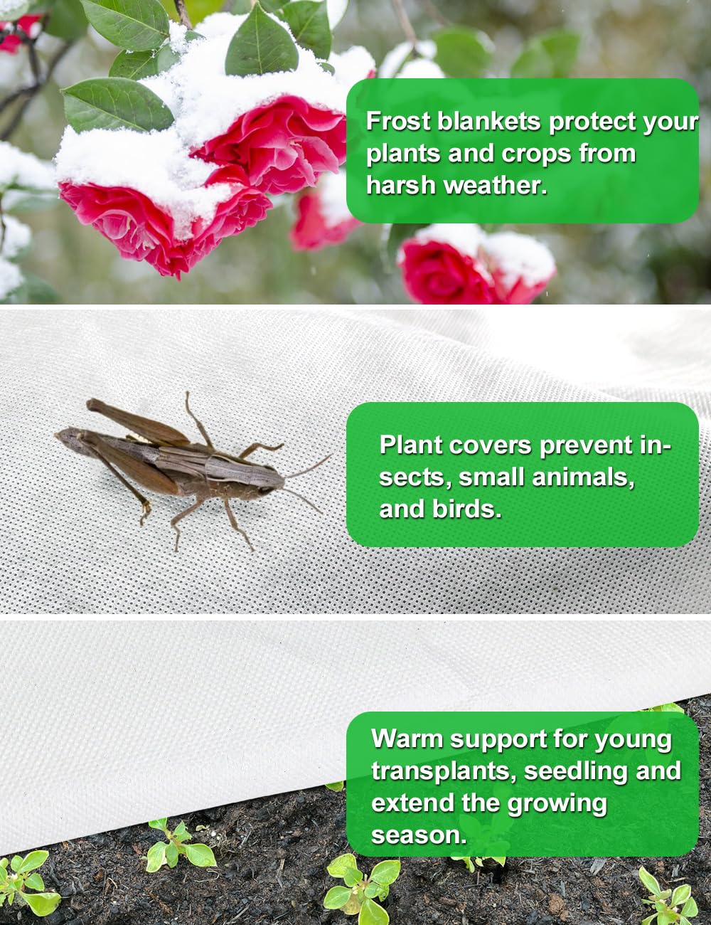 Wohohoho Plant Cover Freeze Protection 10FT x 33FT, 1.1oz/yd² Floating Row Cover, Fabric Plant Cover for Winter Frost, Anti-UV, Reusable Garden Plant Blanket for Vegetable Fruits Protection