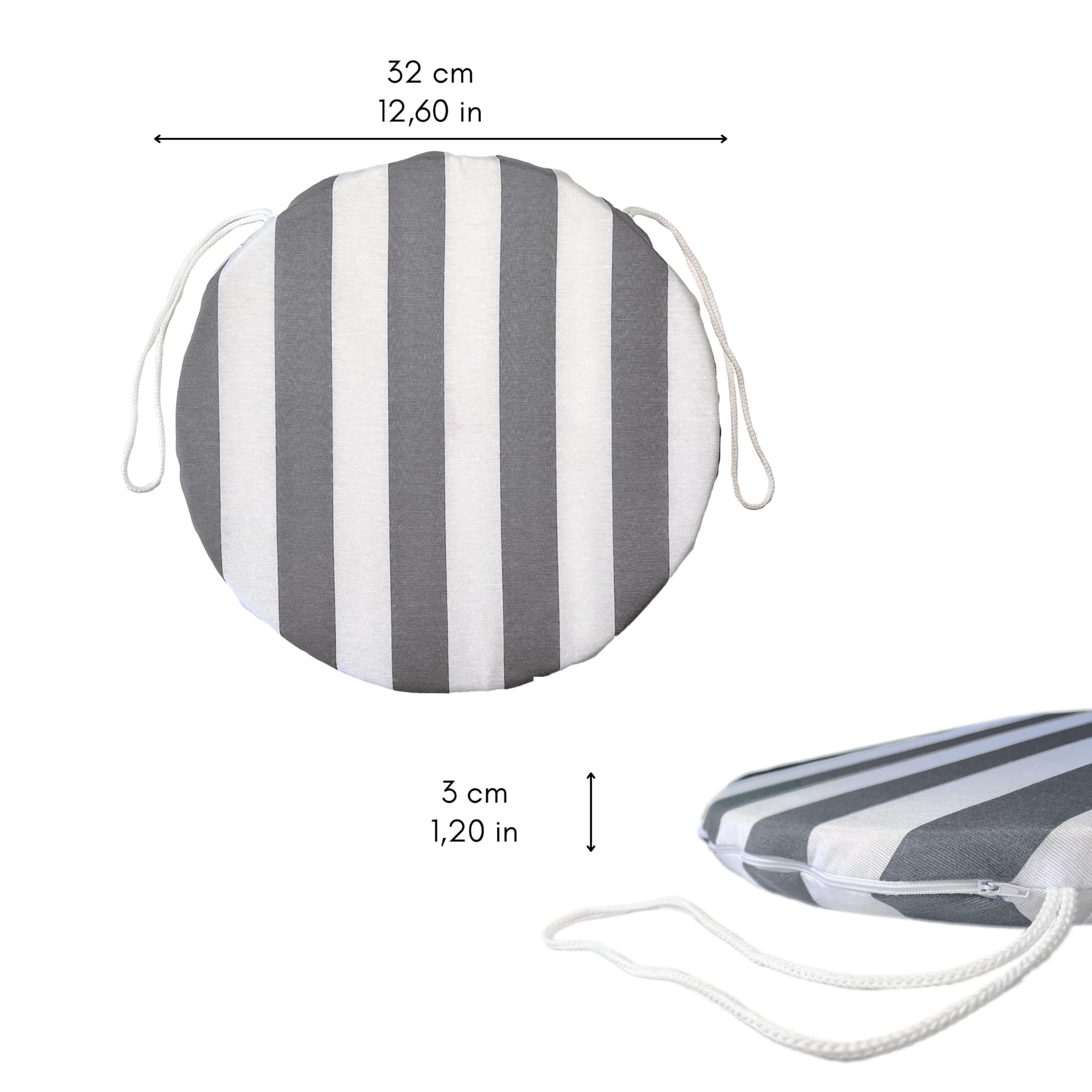 Il Tuo Artigiano Design Lot de 6 coussins pour chaises de jardin, fabriqués en Italie, coussins pour chaises de cuisine, déhoussables, rembourrages en éponge (diamètre 32 cm, blanc et gris)