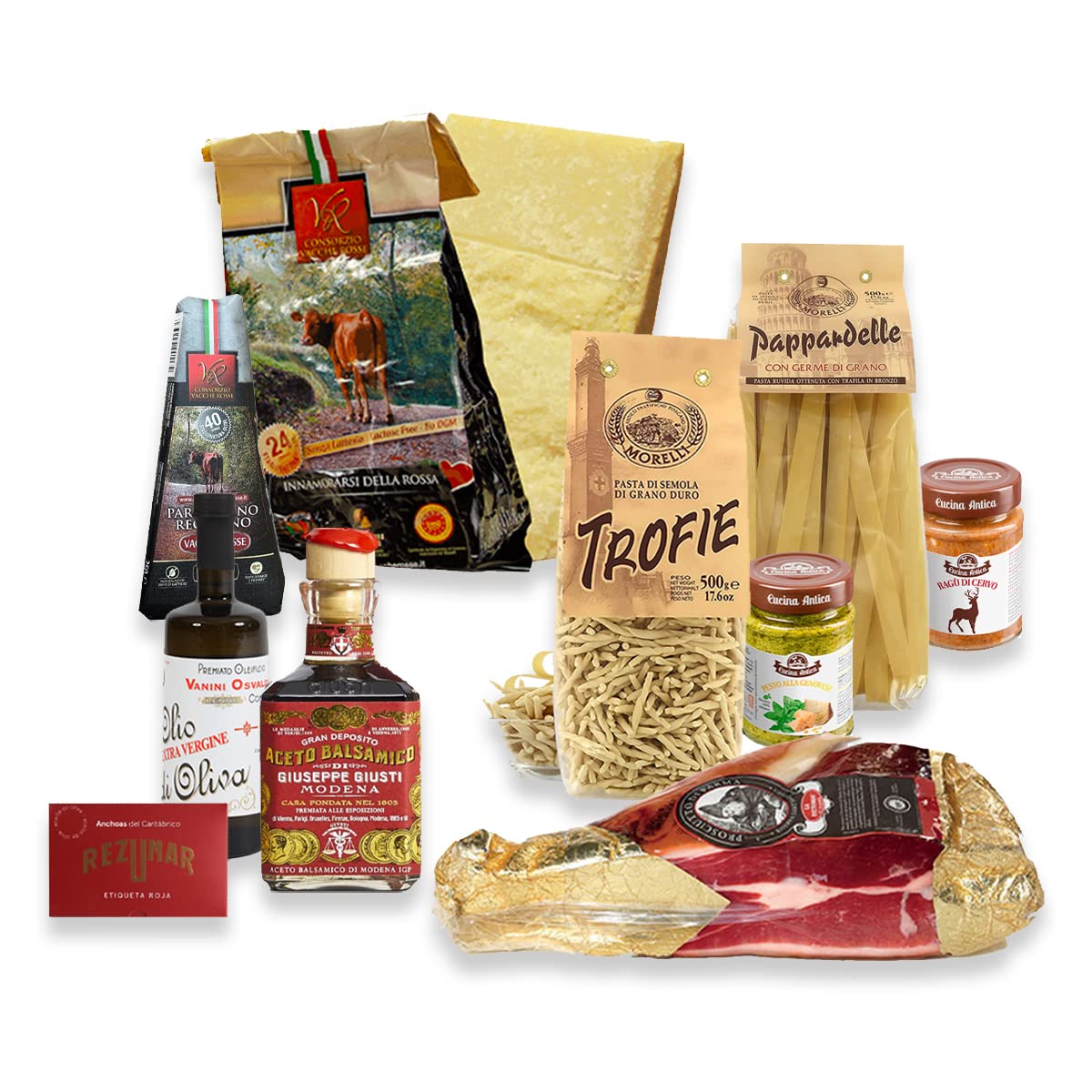 Yeseatis - Caja Gourmet - Cesta de regalo con Parmigiano Reggiano DOP, Prosciutto di Parma DOP, Pasta Artesana y Especialidades Gastronómicas