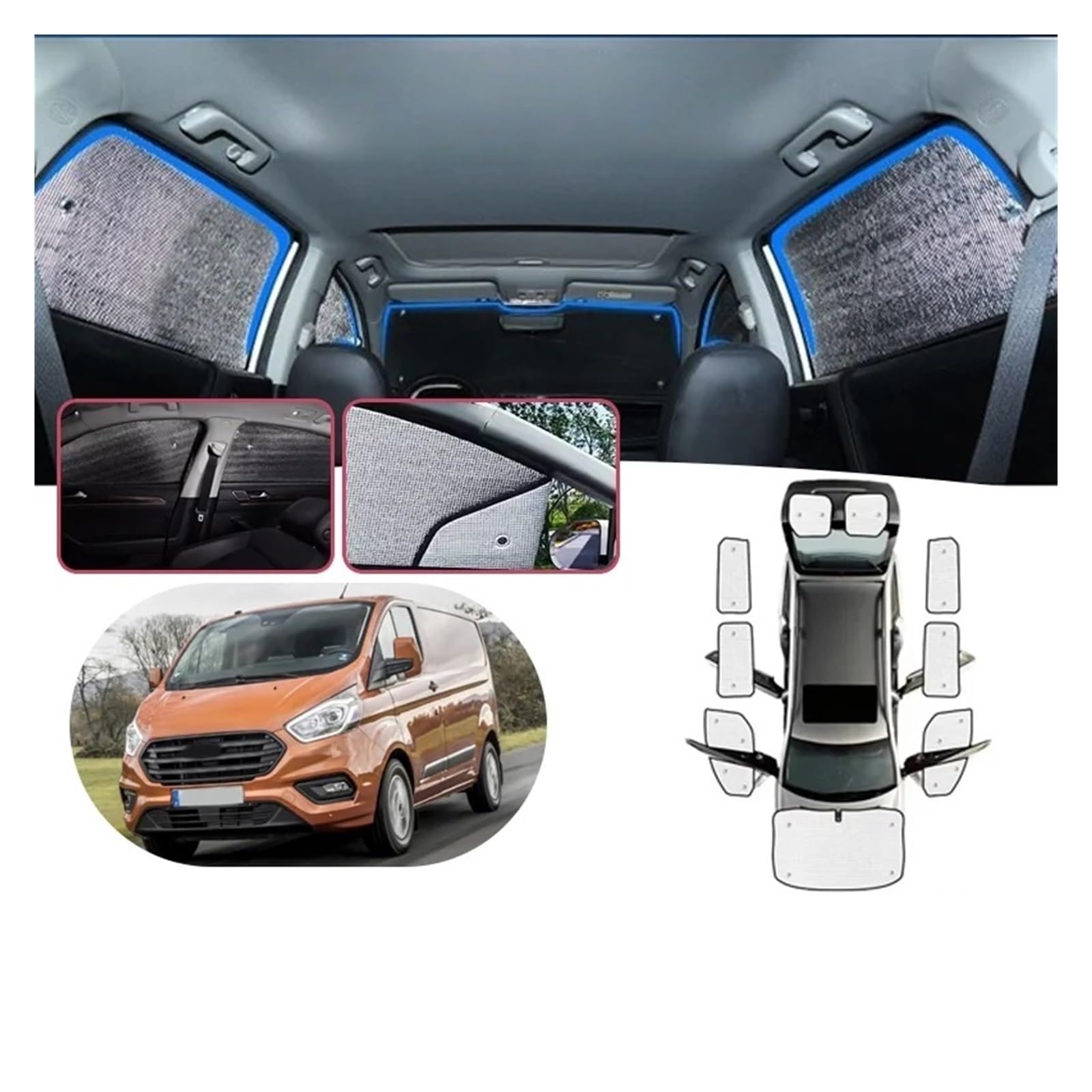 Parasole Finestrini Tende Auto Per Ford Per Transito Per Custom MK1 12-21 | Accessori per parasole per visiera per parabrezza a copertura totale per auto per Tourneo(Rear Windshield)