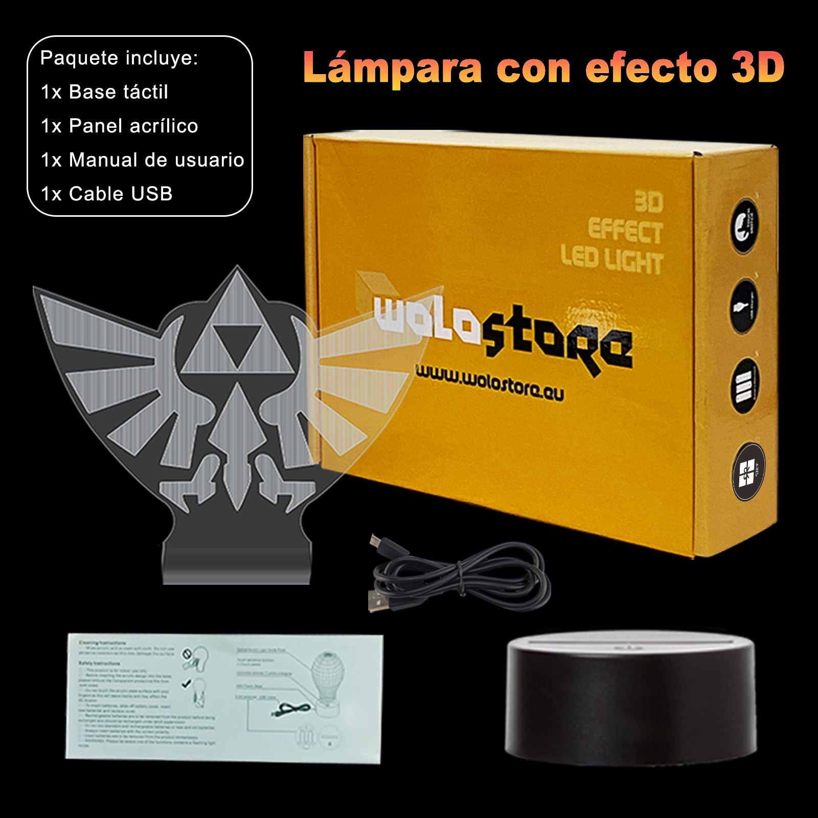 Lampara LED Videojuego Zelda Trifuerza Hyrule Logo Cambia Color USB Luz nocturna y decoración