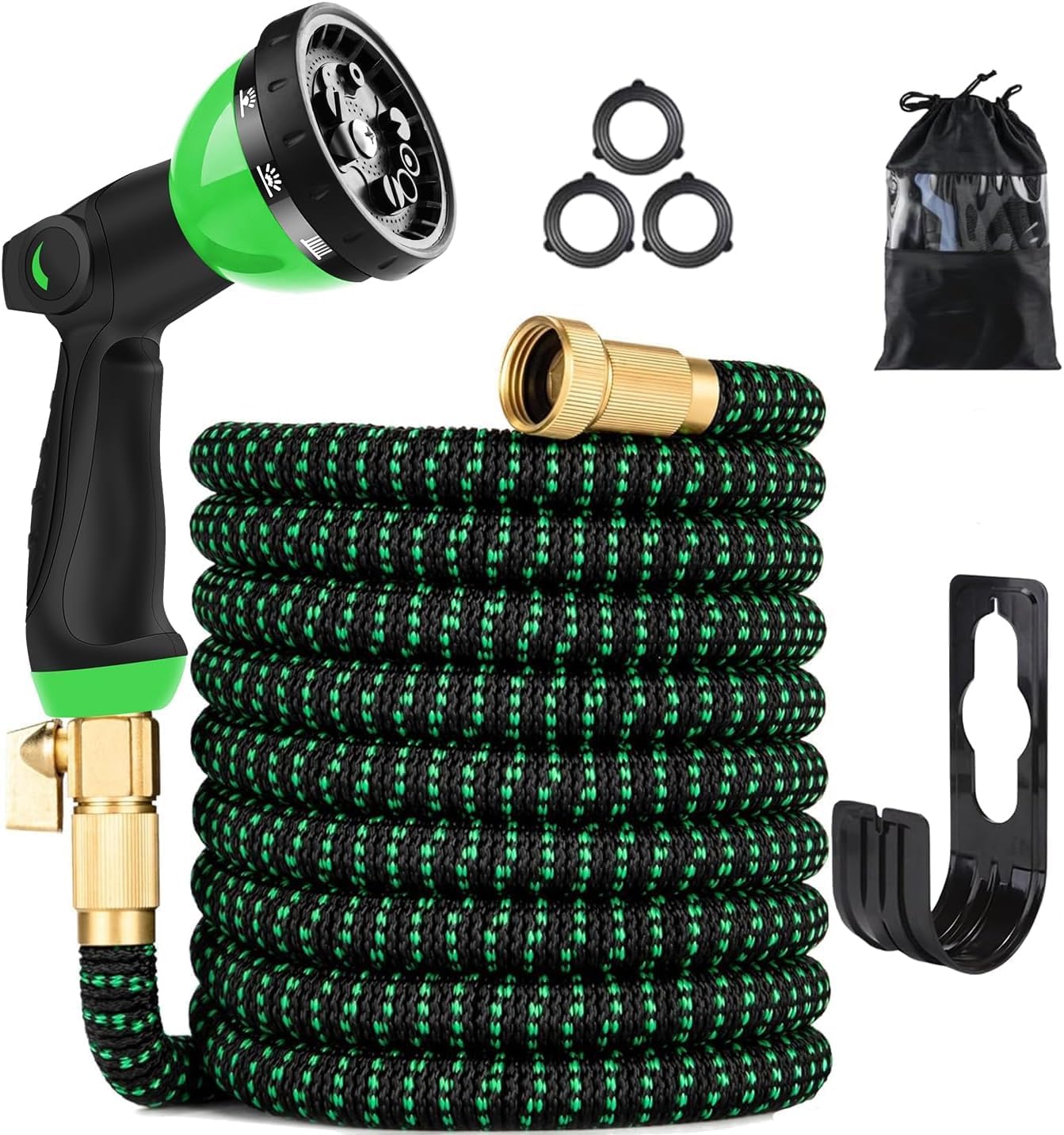 Expandable Garden Hose 100FT-Expanding Water Hose with Thumb-Controlled 10 Spray Nozzles&3750D Outer Fabric, Durable Collapsible Latex Core, Ultra Lightweight & Flexible