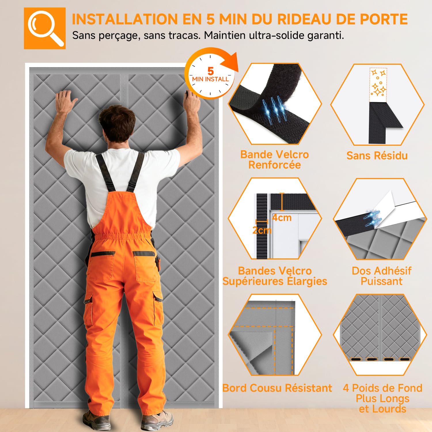 HOFUDON Rideau de Porte Isolant Thermique Magnétique 90x210 cm