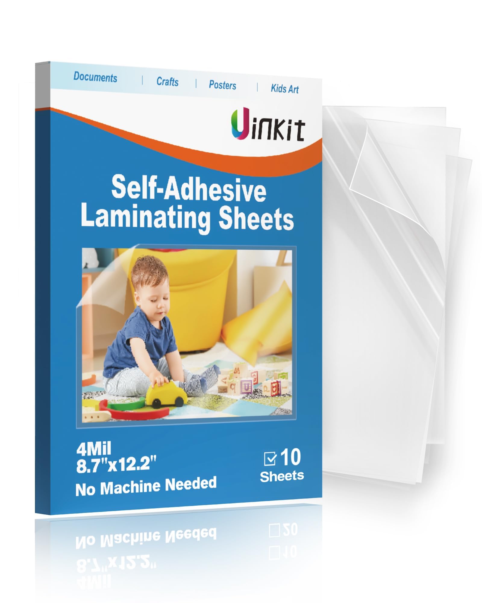 Uinkit 4mil Thicker Self-Adhesive Laminating Sheets, 10Pack Letter Size 8.5x11" - Peel & Stick, No Heat Needed - Dry-Erase Friendly Surface for