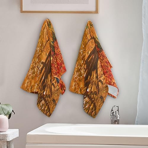 Miniatura 4 de ALAZA Juego de 2 toallas de baño de mano de otoño con hojas de otoño, árboles y árboles, toallas de baño de algodón, suaves y absorbentes, toallas