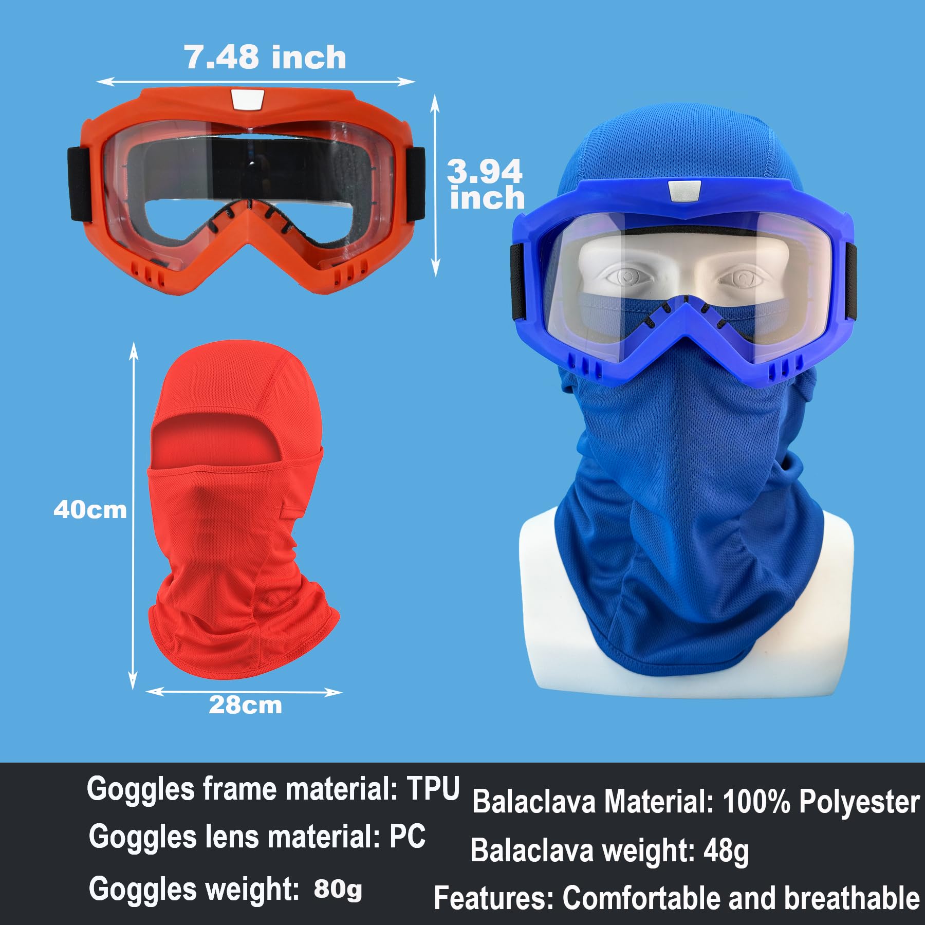 LJDJ Occhiali da moto da cross, confezione da 2 occhiali da moto ATV ad ampia visione per equitazione fuoristrada