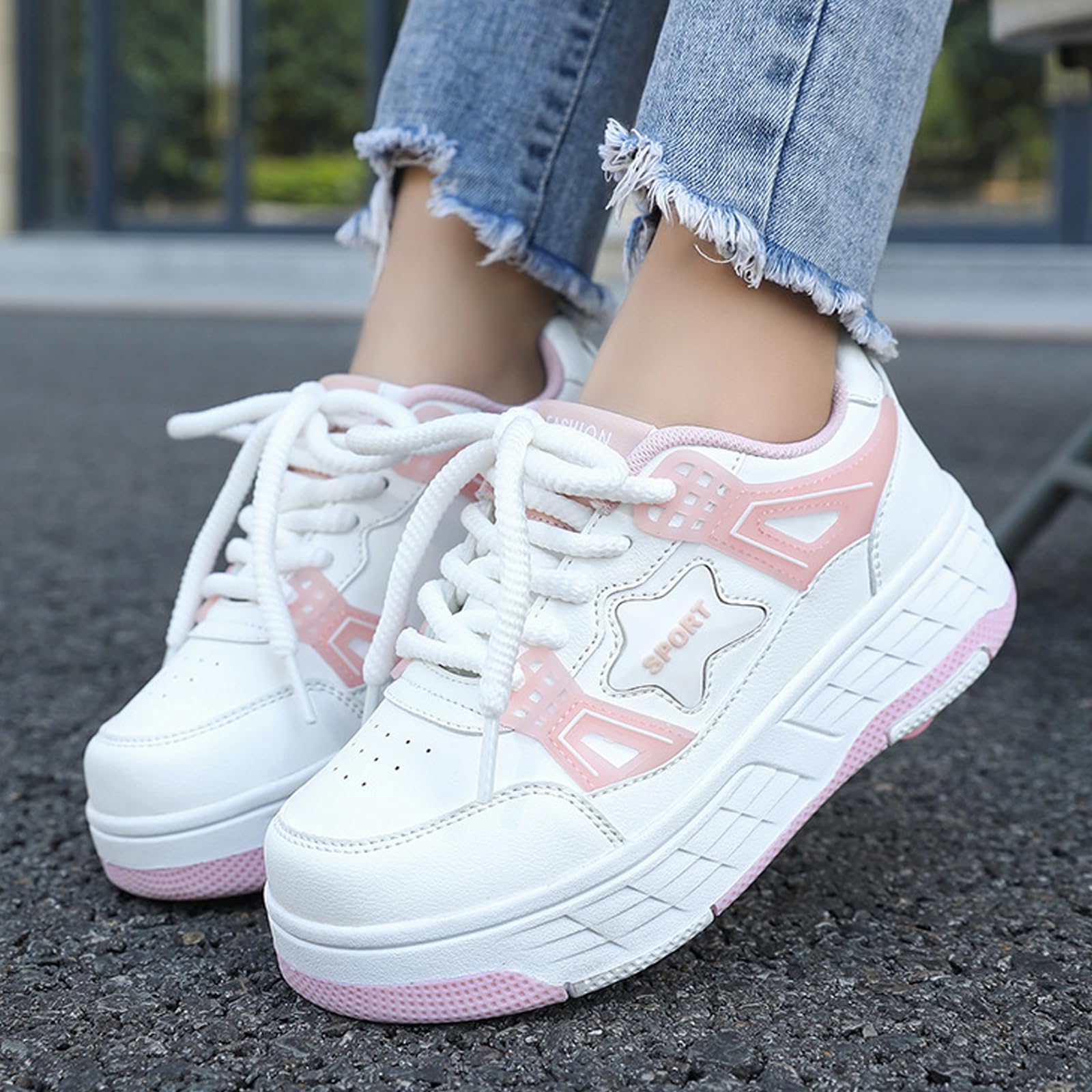 Hixingo Kinder Schuhe mit Rollen, Rollschuhe Schuhe für Mädchen, Abriebfest Skateboardschuhe 2-in-1-Multifunktional Sneaker 30-40 EU