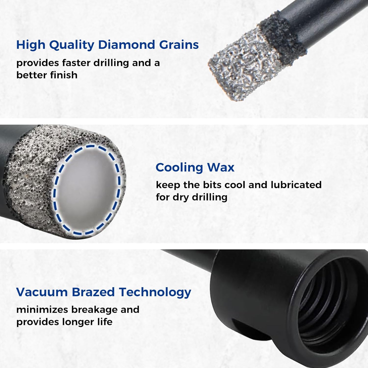 Diamond Core Drill Bits, 2Pcs 1/4 Inch Diameter Hole Saws for Porcelain Ceramic Tile Marble Brick Vacuum Brazed,5/8-11 Thread for Angle Grinders Wet Polishers, Tile Hole Saws 6mm