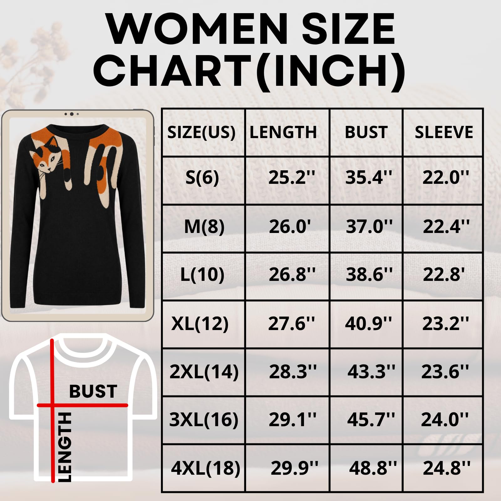 OXKnit - Maglione da donna in maglia, stile retrò anni '60, con gatto