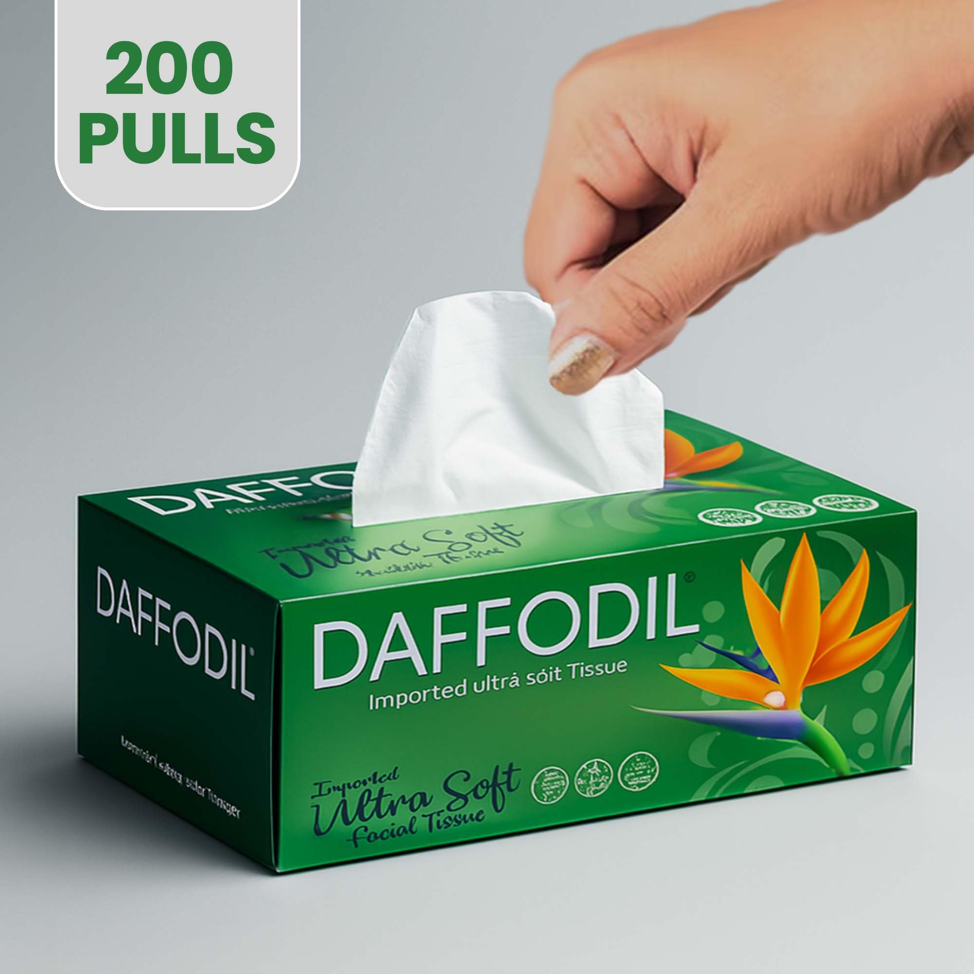 DAFFODIL 2Ply Facial Tissue Carton – Pack of 3 Boxes (200 Pulls/Box Total 600 Pulls, 1200 Sheets) Soft and Durable Tissue Papers,Convenient for Home or Car Use - Image 2 thumbnail
