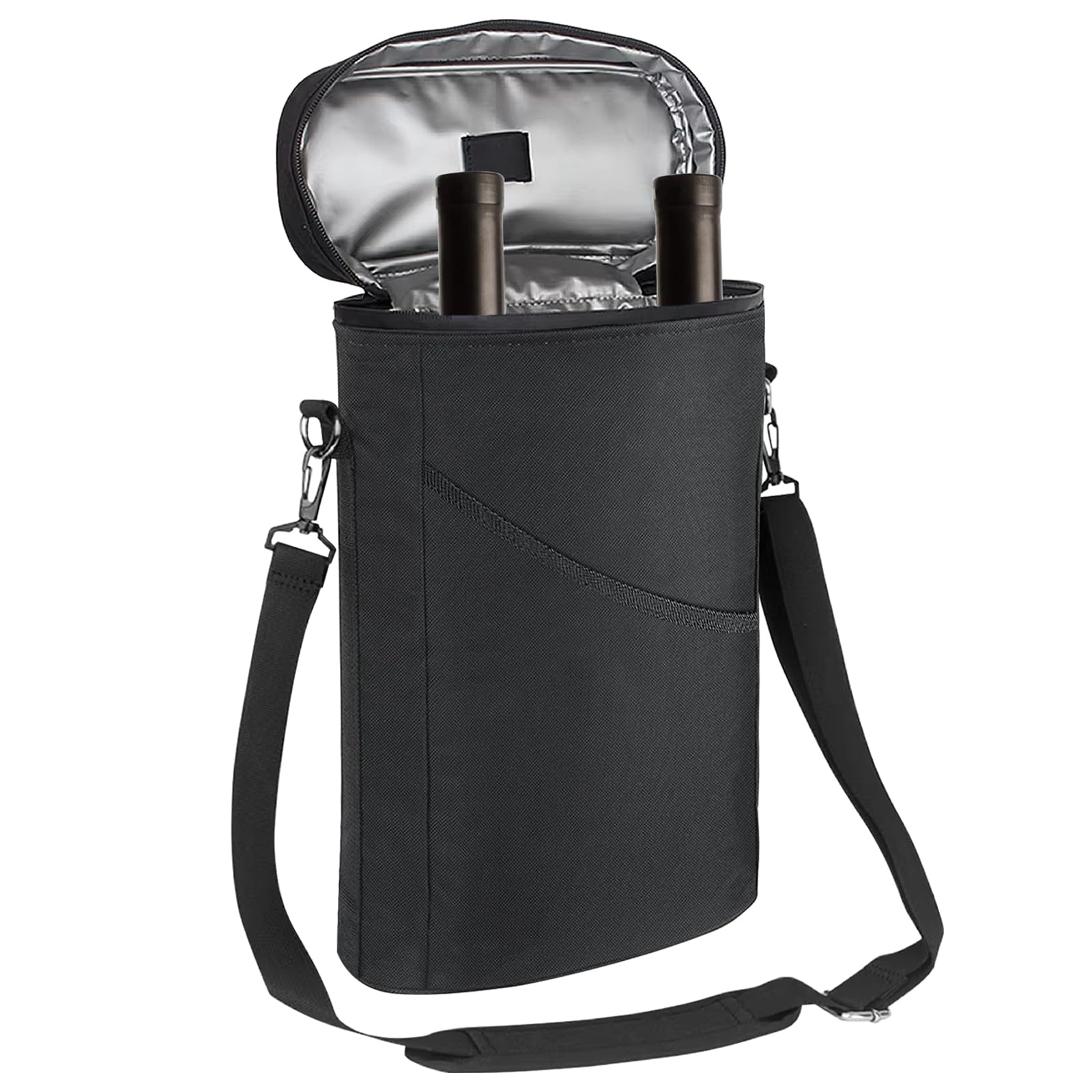 Borsa termica per vino, borsa per bottiglie, borsa frigo, borsa termica per vino, borsa termica isolata, borsa termica per vino portatile con cinghia, per 2 bottiglie di vino, bicchiere da vino