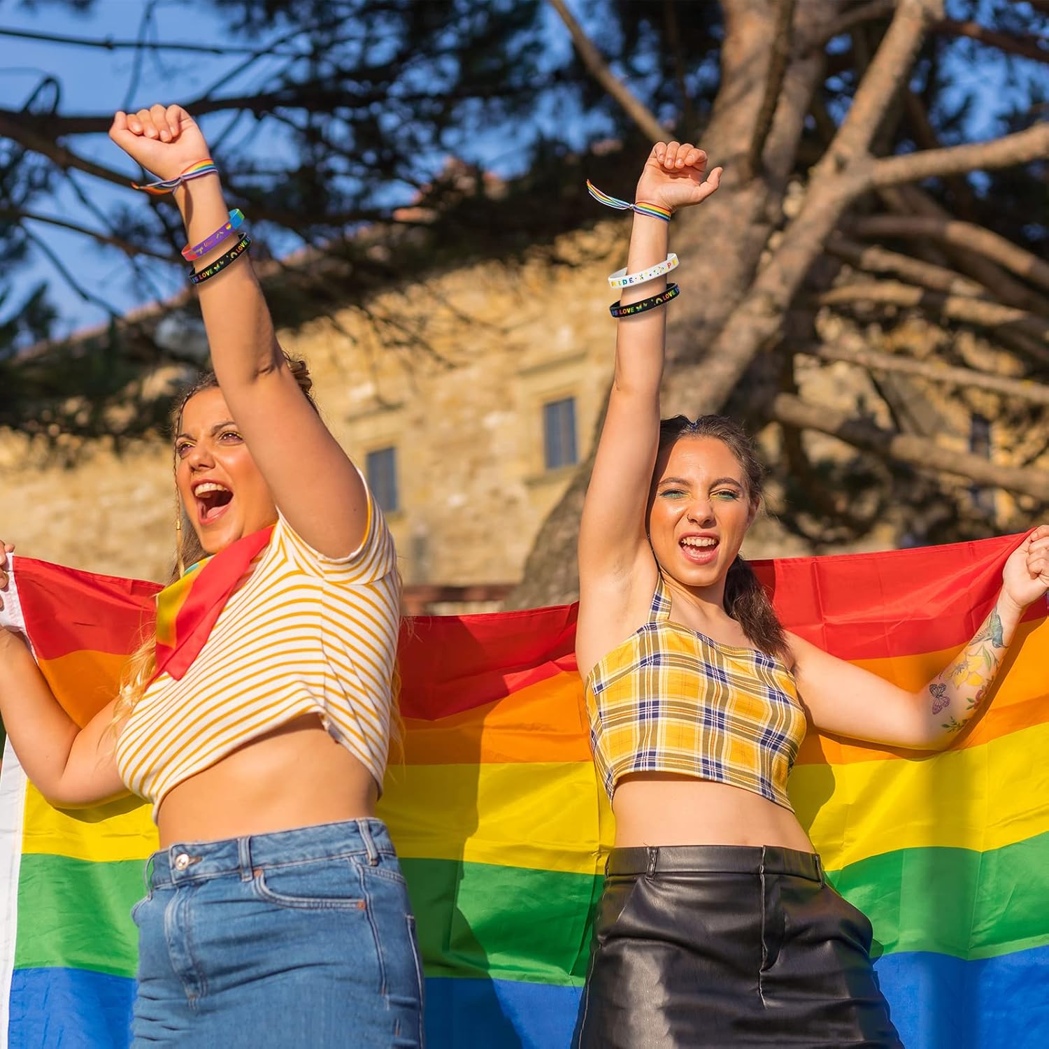 96 Pieces Pride Rainbow Bracelets Pride Silicone Wristbands LGBT Rainbow Rubber Bracelets for Gay and Lesbian LGBTQ Party Parades Gifts Supplies, 6 Design - Image 6