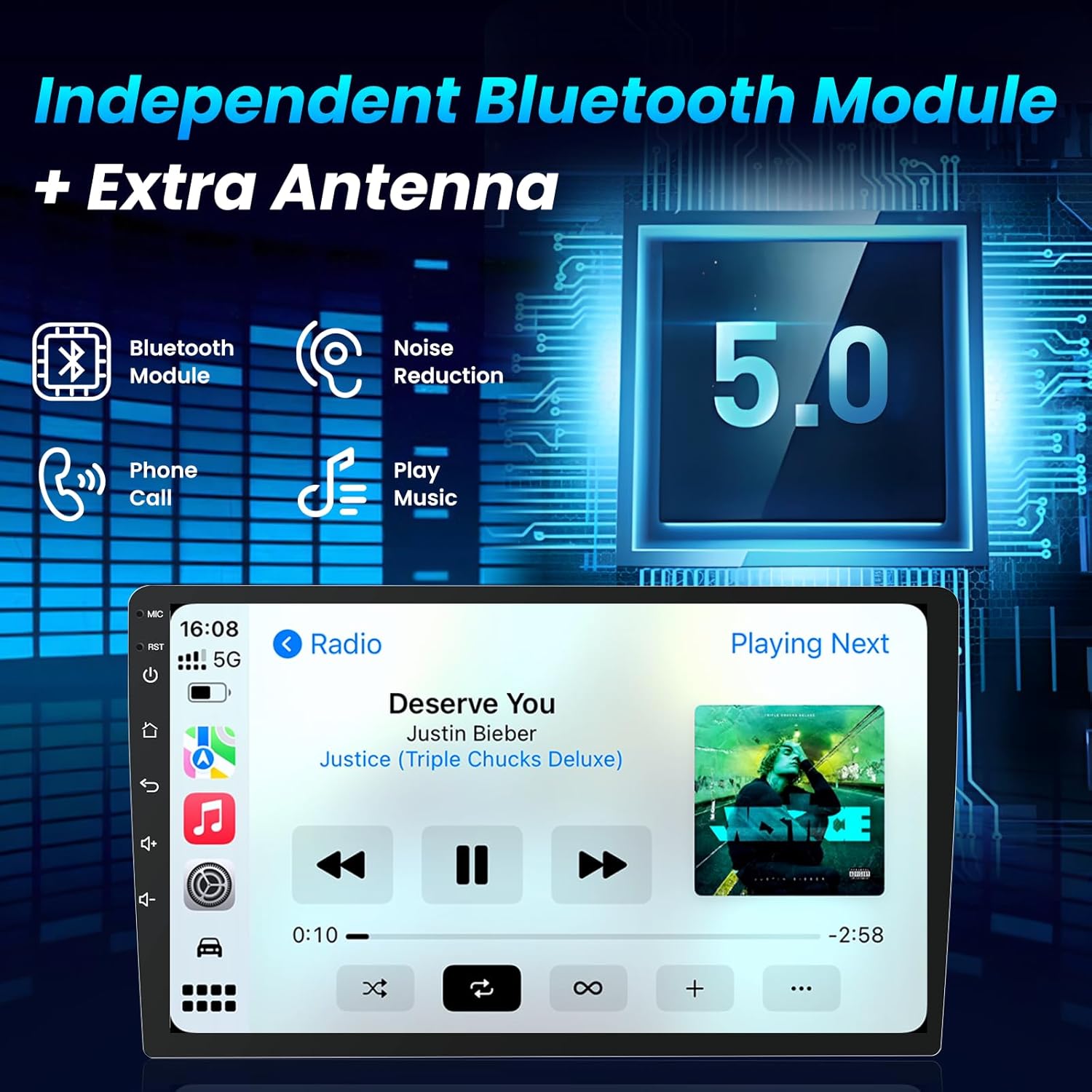 [8Core 4+32G] Car Radio for Jeep Grand Cherokee 2011 2012 2013: 9" 1280 * 800 LCD Touch Screen Stereo with Wireless Carplay Android Auto 5WiFi Bluetooth5.0 FM 32EQ GPS SWC Backup Camera