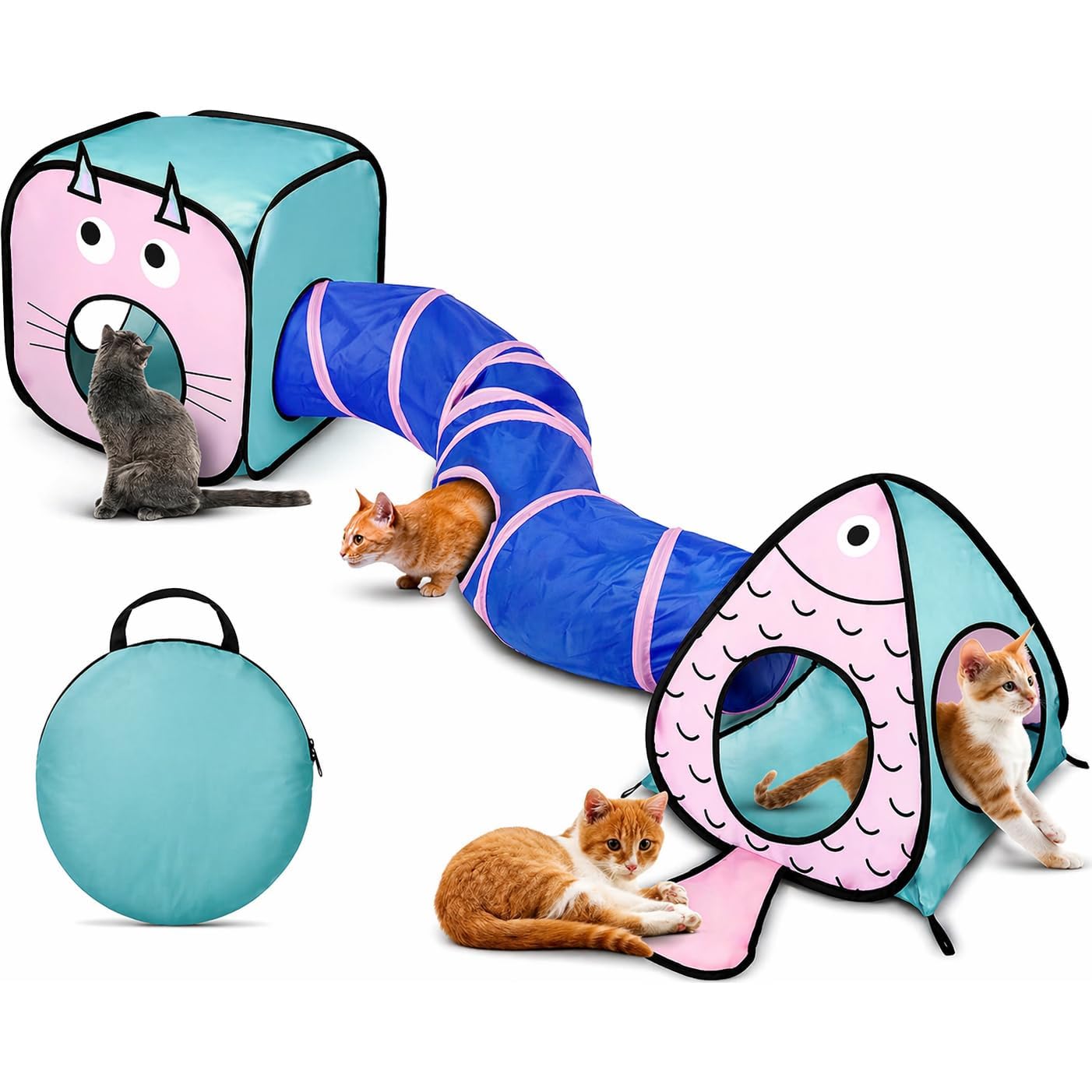 Rypet Cat Toy Tunnel and Cubes Bundle, Play Tubes for Indoor Cats, Blue