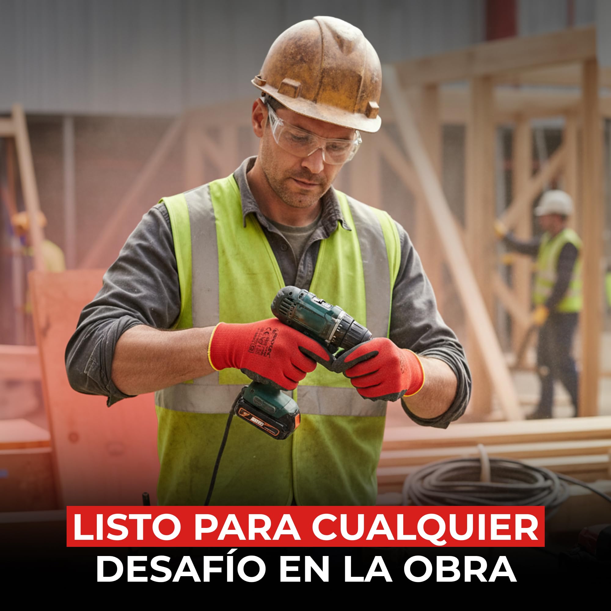 12 Pares Guantes de Trabajo Hombre Resistentes a la Abrasión - Guantes de Jardinería y Montaje con Revestimiento de Látex - Guantes de Protección para Taller Mecánico - Talla 9-L