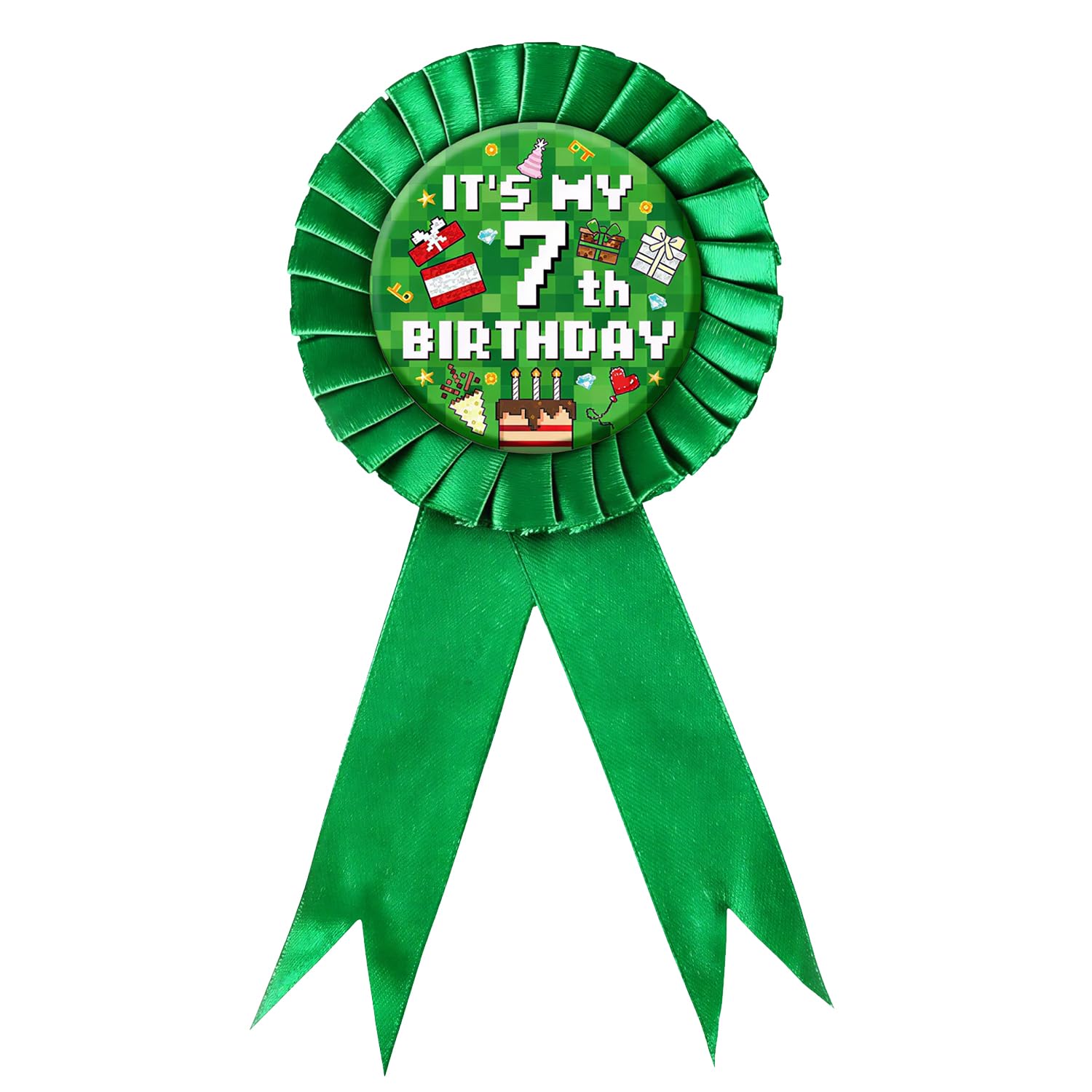 Its My Birthday Badge, Pixel Themed 7th Birthday Boy Badge, Video Game Ribbon 7 Birthday Pin for Boys Girls, Reusable Party Ornament for Pixel Style Party & Women Men Birth Day Celebration