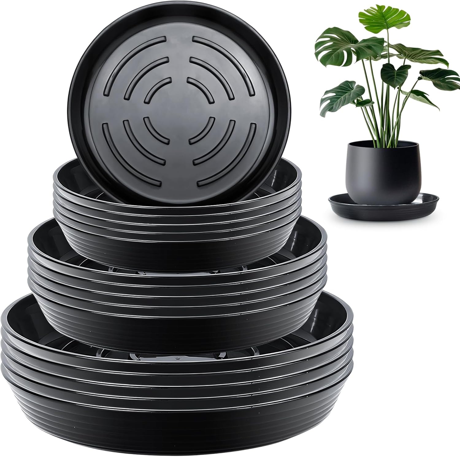 15 Pack Plant Drip Trays 1.5" Deep Plant Saucers Heavy Duty 8" 10" 12 inch Plant Tray Bulk Thickened Plant Plates to Catch Water, Durable Plant Saucer Flower Pot Accessories for Indoors Outdoor Use