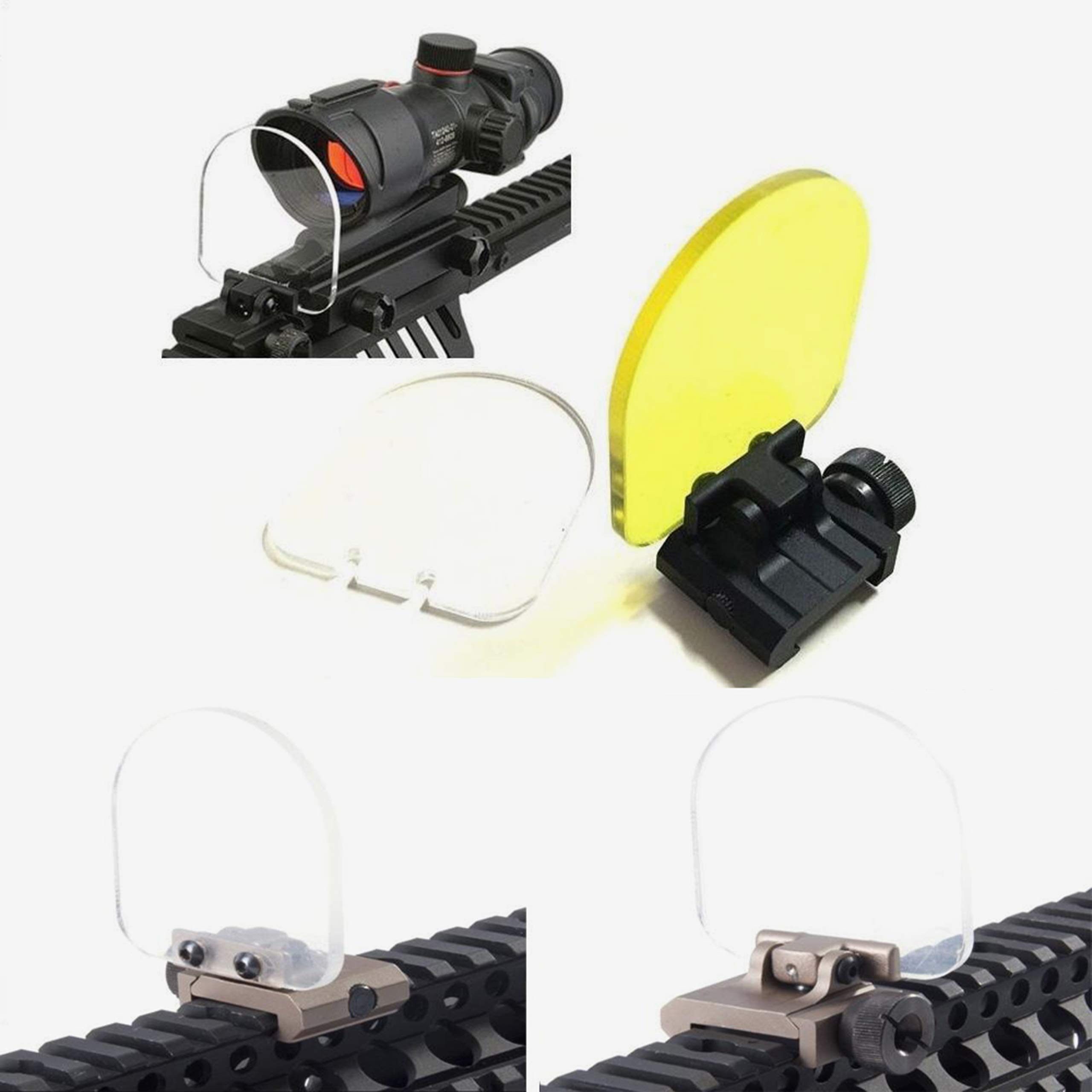 Protector para Lente de Airsoft Pack 2 Cristales + Llave Allen Cubierta Mira Rifle a Prueba de Balas Plegable Tapa Mira Holografica y Telescopica Pantalla Ajustable Alcance