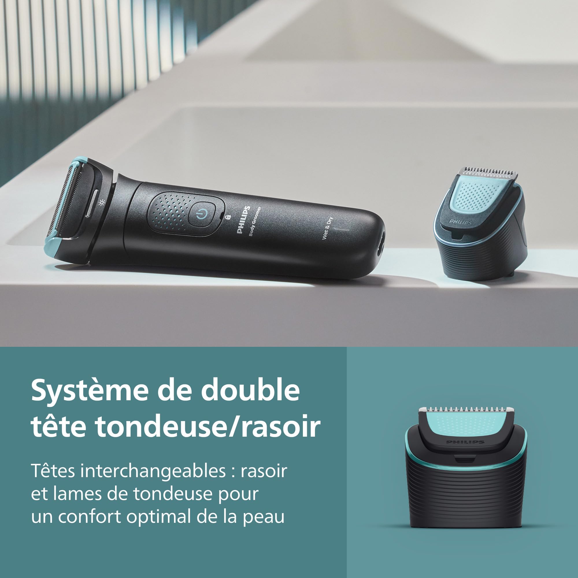 Philips Bodygroom série 7000 tondeuse hommes tête flexible 2D système rasage Triple protection étanche autonomie 120 min BG7480/15