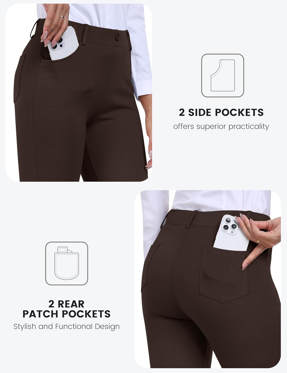 MoFiz Women's Capri Pants Summer Pull-On Stretch Straight Leg Golf Yoga & Business Casual Dressy Cropped Pants with Pockets - Image 5