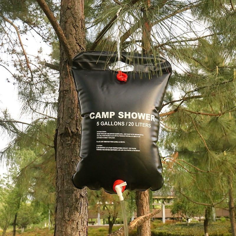 Bolsa de baño solar portátil para camping de 20L con manguera extraíble y cabezal de ducha para camping, playa, natación y viajes al aire libre