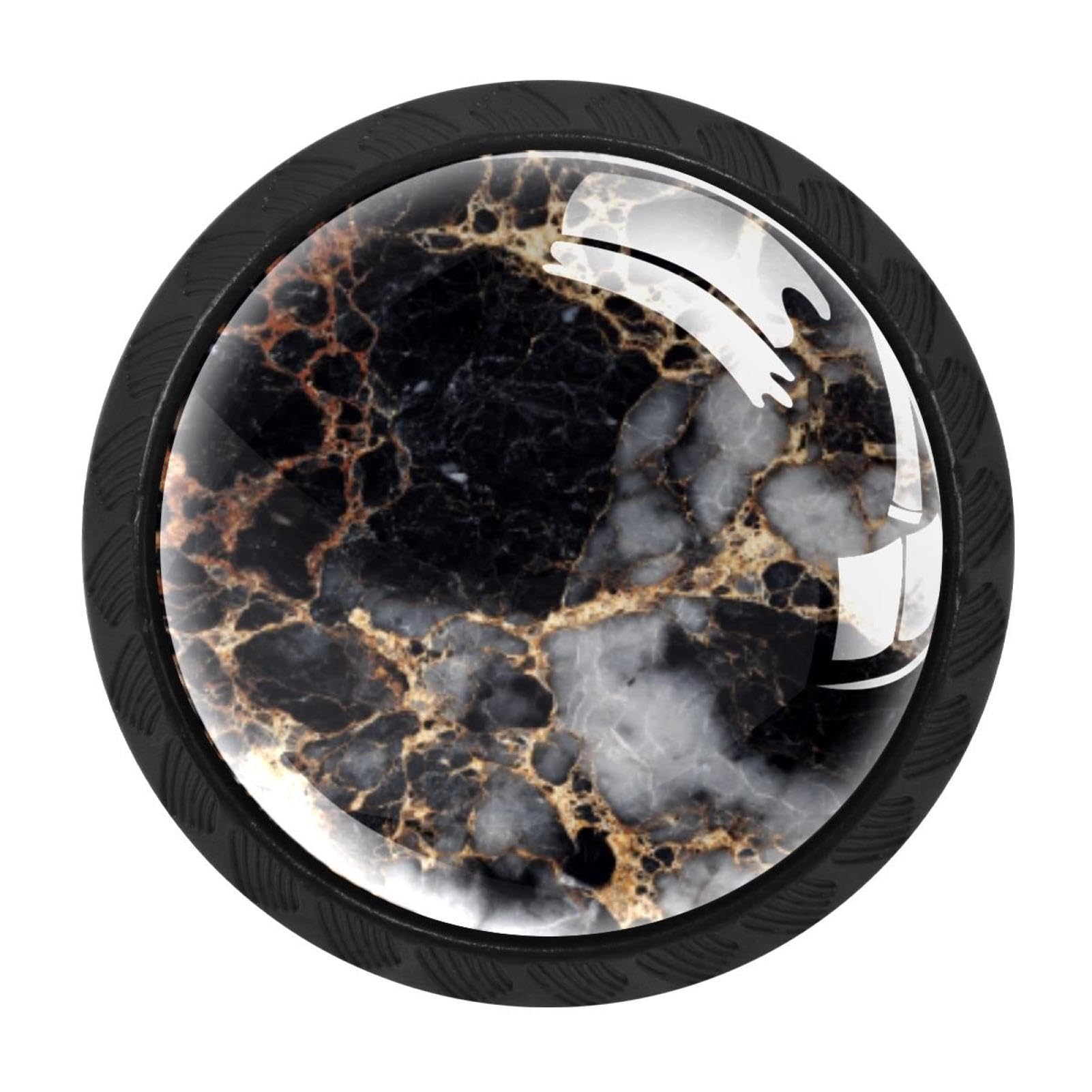 CHENZZZZ 4 Pack Black Marble (5) Dresser Drawer Cabinet Knobs Round Crystal Glass Knobs Pulls Handles for Kitchen Wardrobe Cupboard Door Hardware