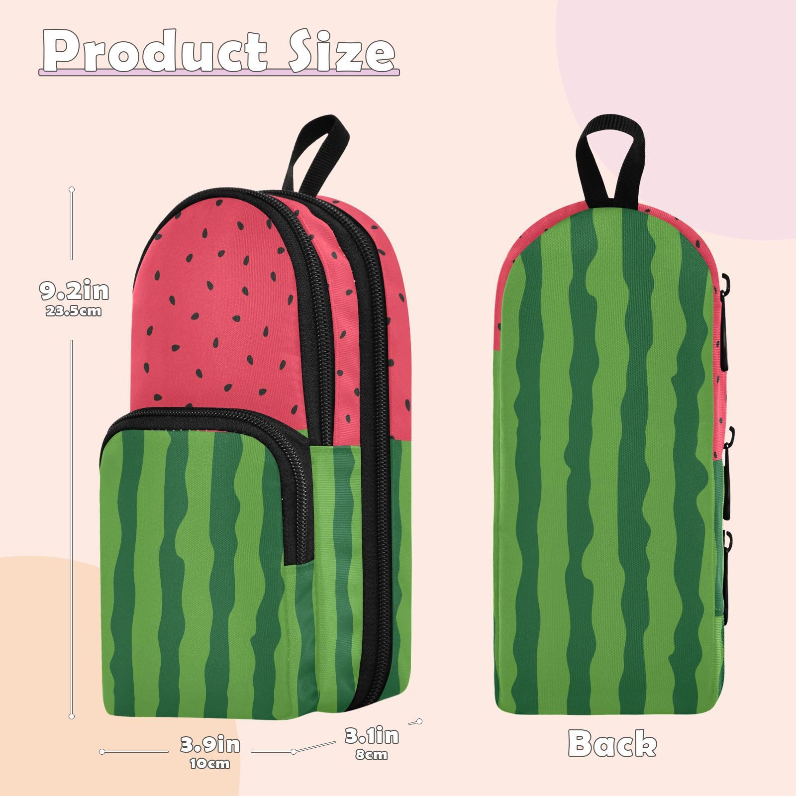 Estuche para lápices para niñas adolescentes, sandía, frutas, suministros de papelería portátil con asa y bucle con cremallera