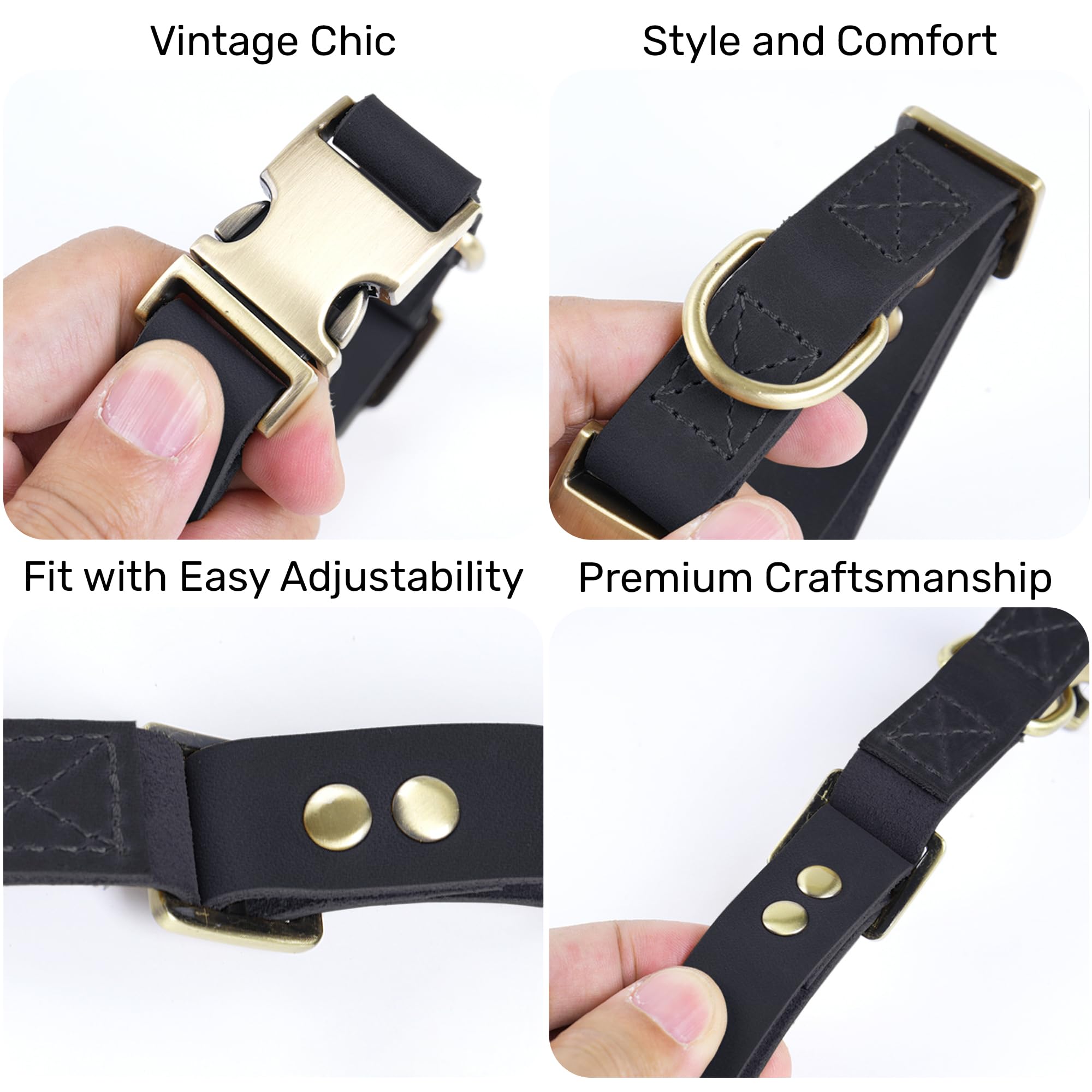 HIFA Collar de piel auténtica para perro, suave al tacto, estilo retro vintage, fácil ajuste, hebilla de liberación rápida duradera, collar para perros y gatos, collar de cuero para gatos