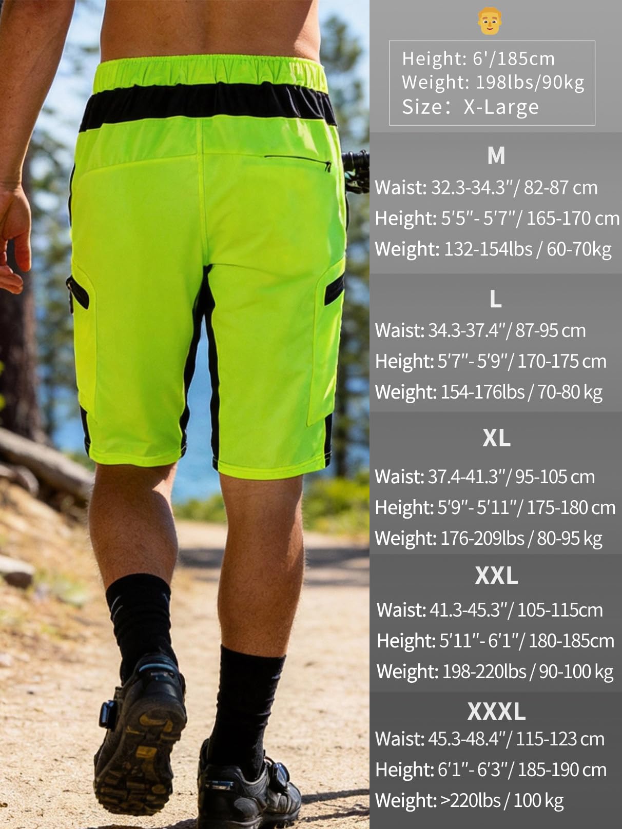 WOSAWE Herren Fahrradhose Kurz mit 3D Sitzpolster Loose-Fit MTB Hose Atmungsaktiv Radfahrren Unterwäsche