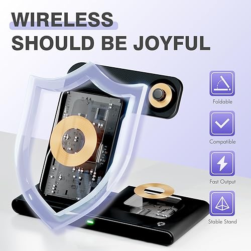 Miniatura 4 de Estación de carga inalámbrica de escritorio de viaje soporte de cargador 3 en 1, múltiples dispositivos compatibles con iPhone 16e 16 15 14 Pro Max